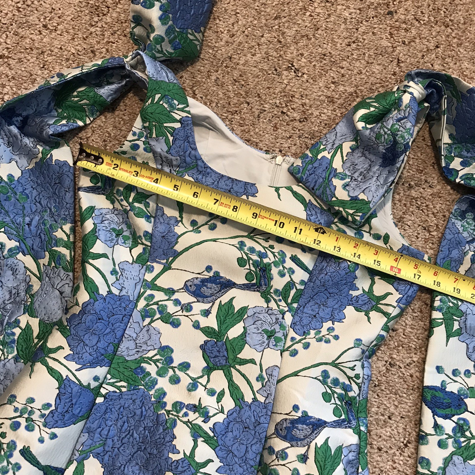 Sugarlips Willa XS Blue Floral Jacquard Bow Shoulder Mini Dress Wedding Party