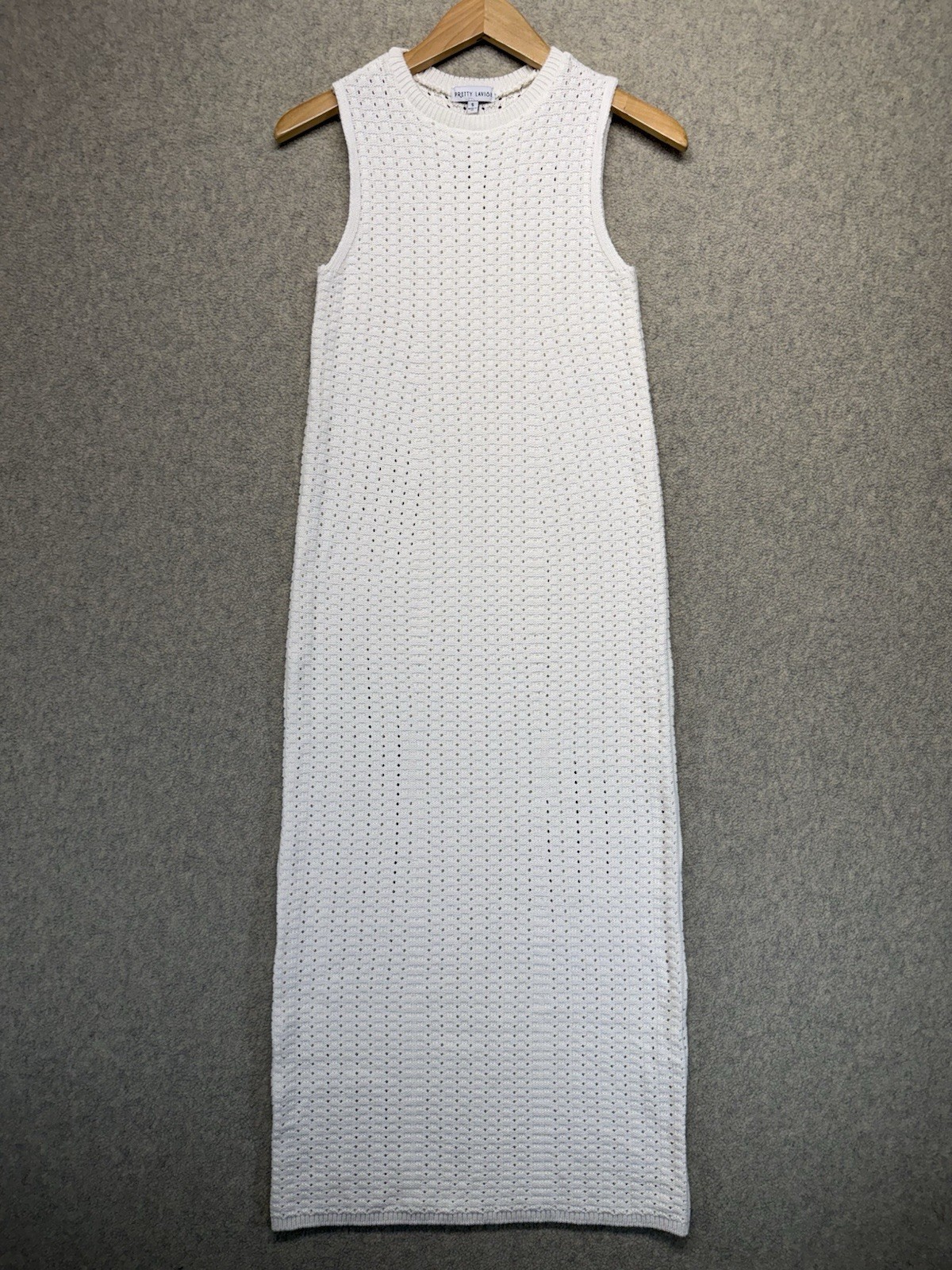 Pretty Lavish Knit Maxi Dress Womens S White Sleeveless Crochet Cotton Blend