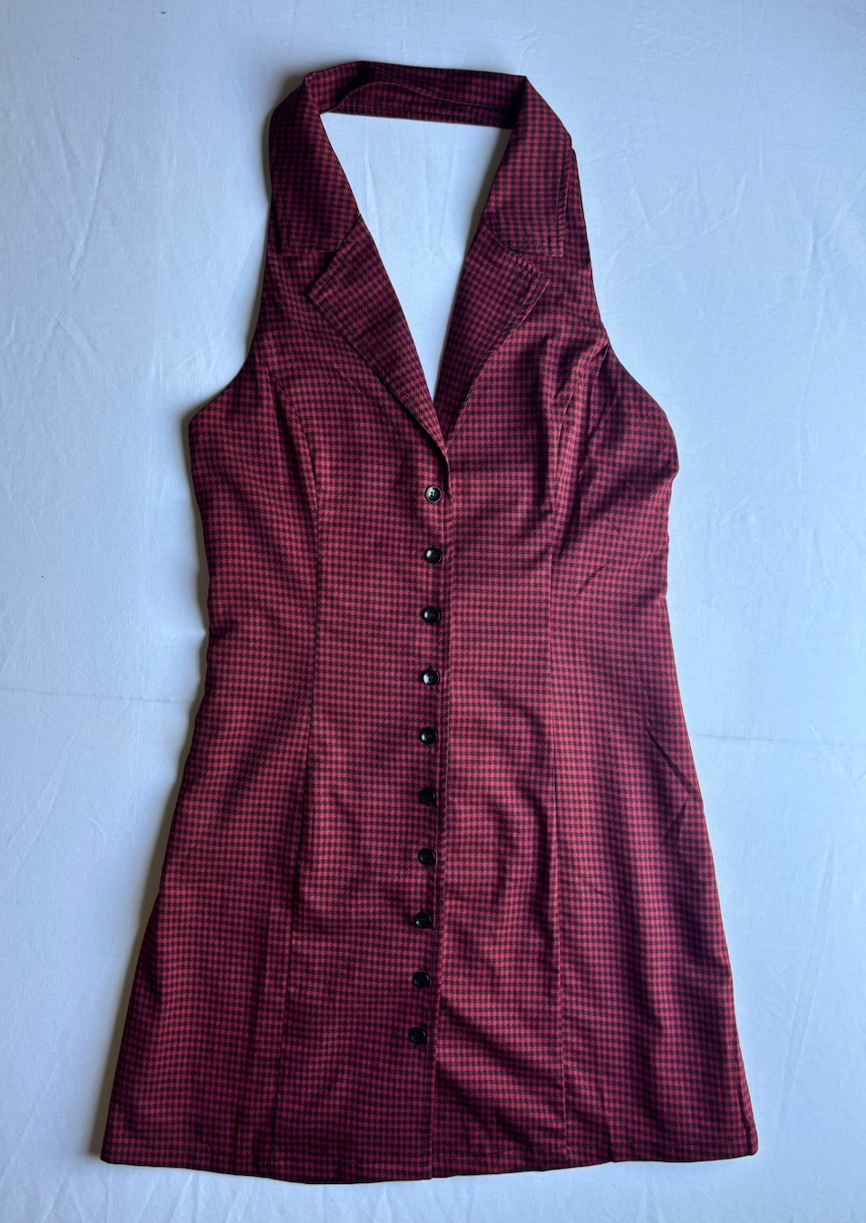 Emory Park VNeck Halter Short Mini Checkered Backless dress Womens MED NEW Y2k
