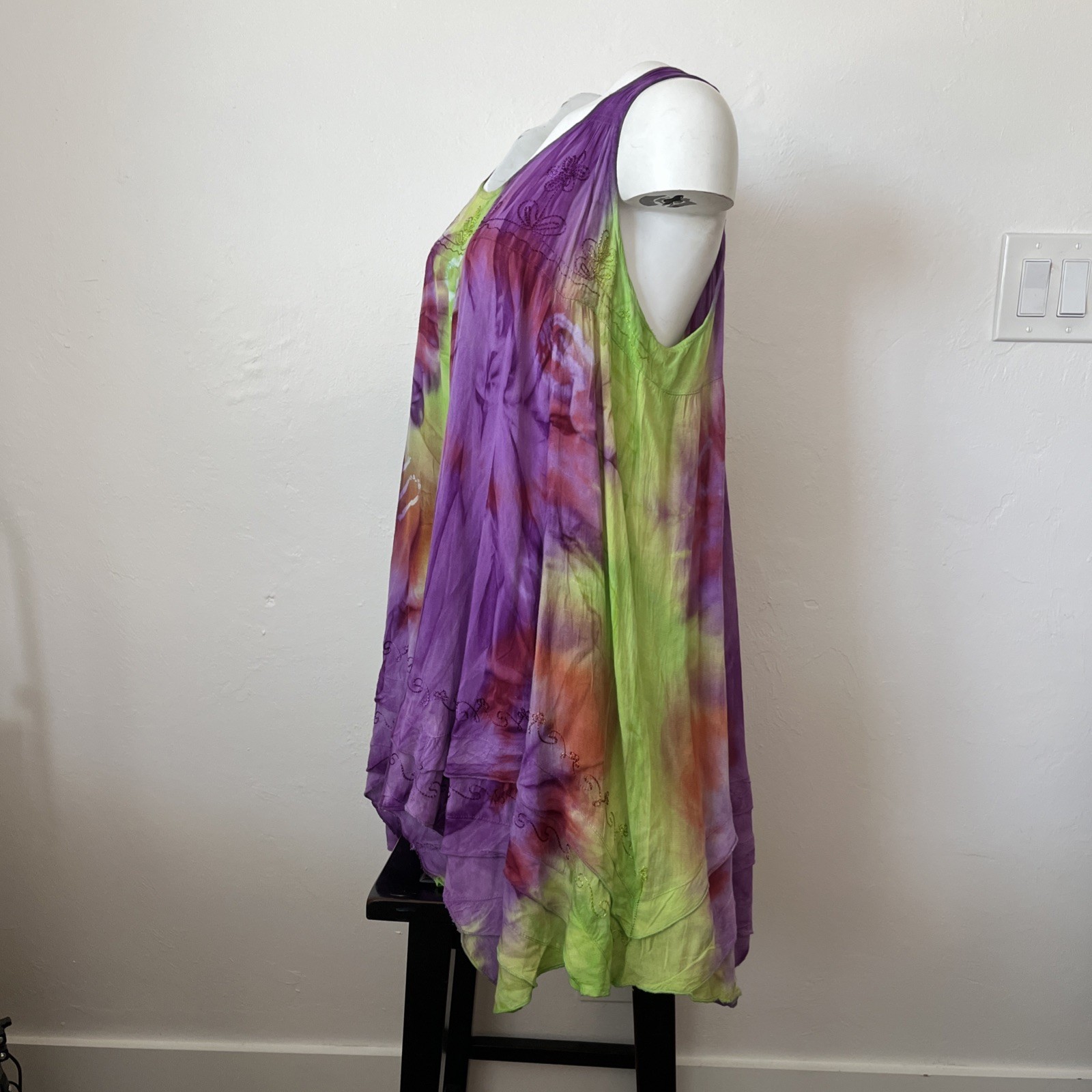 Sakkas Sleeveless Boho Sundress Tie-Dye Purple Embroidered Green Red Free Size