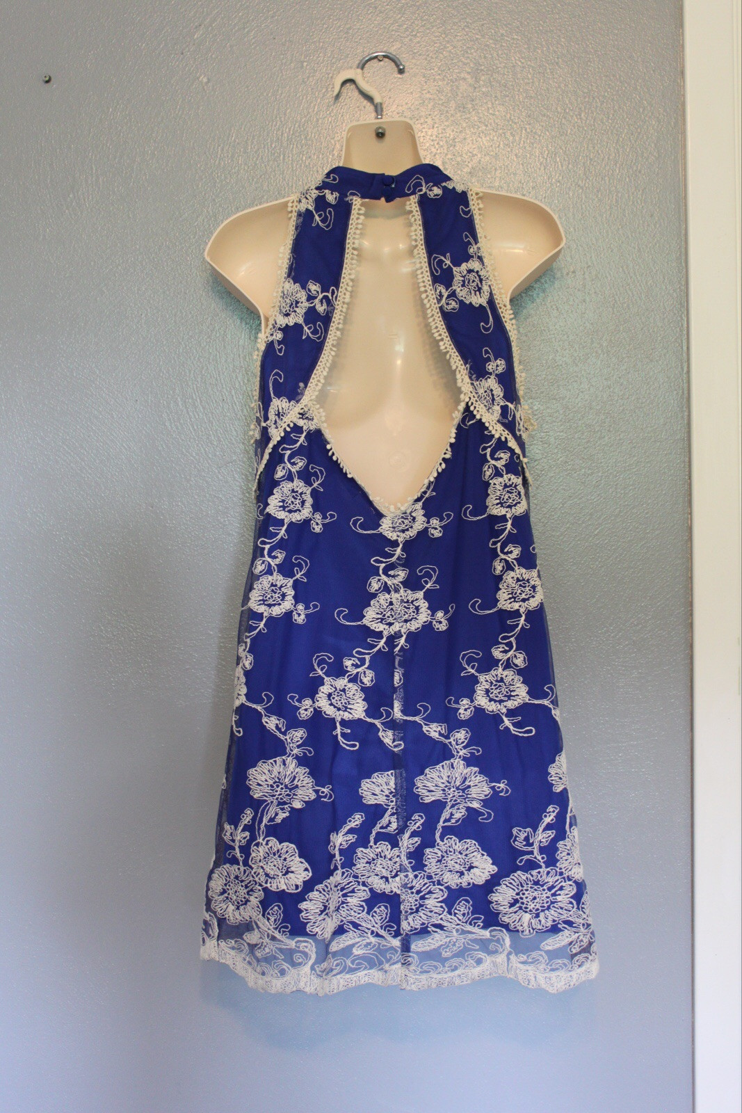 Lovers + Friends Blue Embroidered Trapeze Mini Swing Dress Small