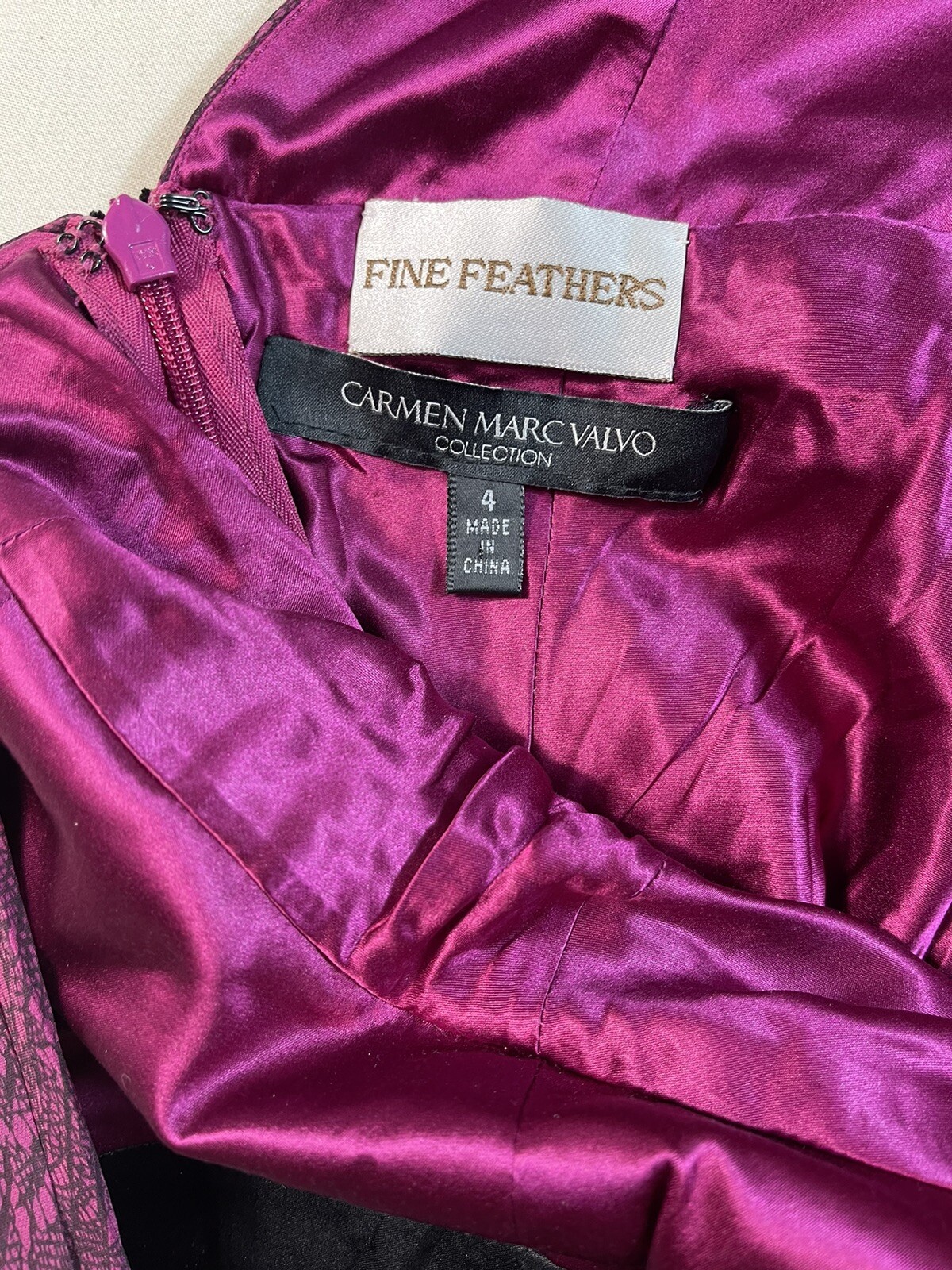 Carmen Marc Valvo Fine Feathers Magenta Strap Sundress Dress Size 4