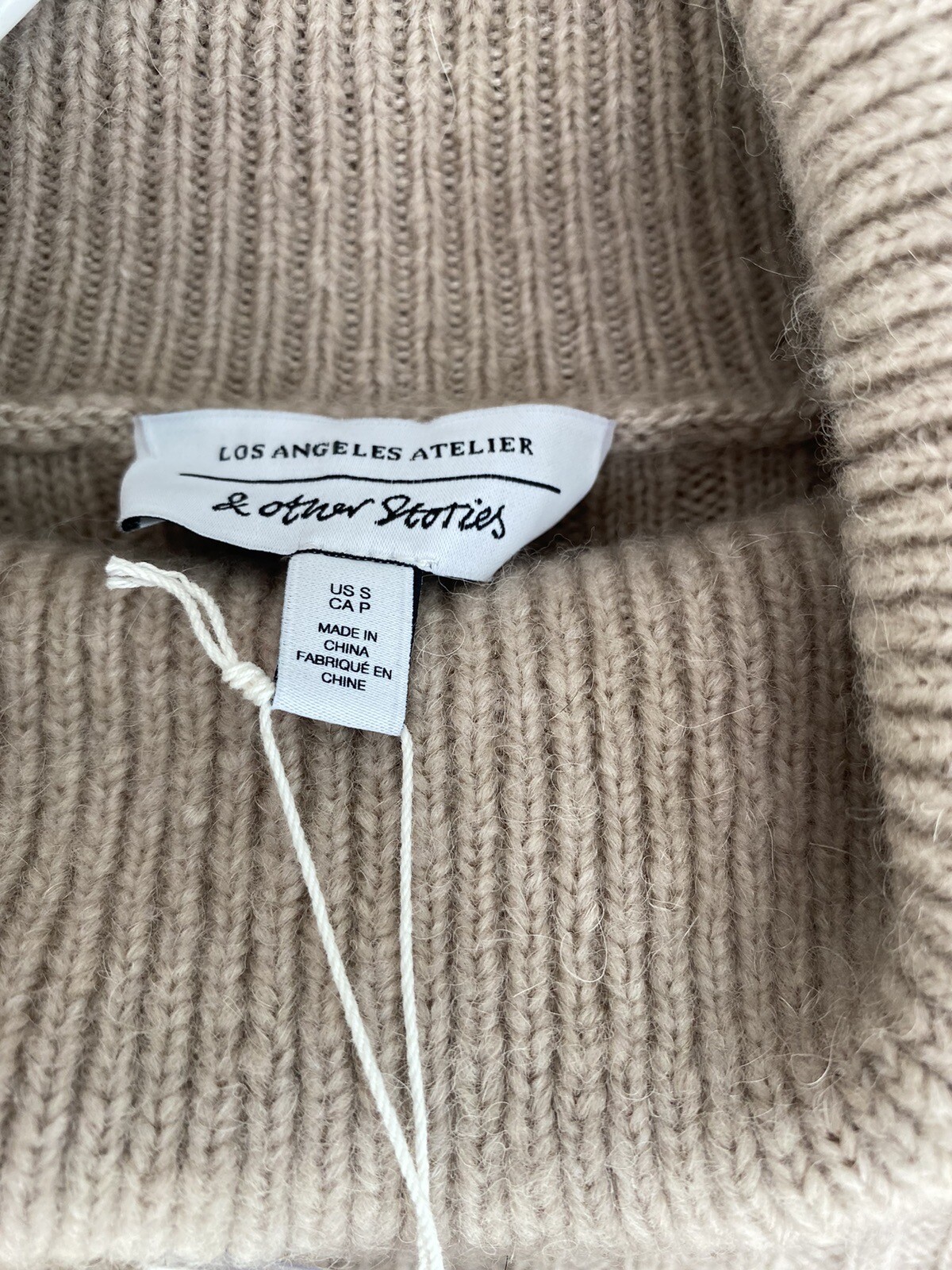 & Other Stories Turtleneck Wool Blend Ribbed Sweater Mini Dress Size S NEW Beige