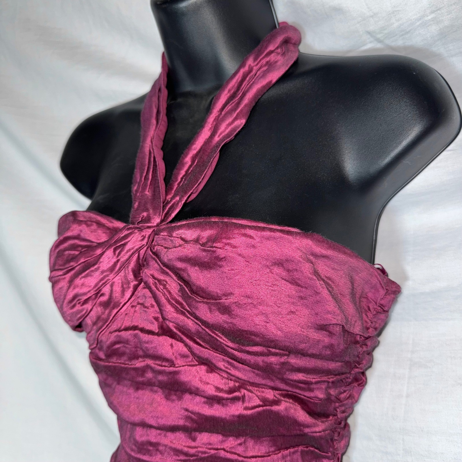 BCBGMAXAZRIA Womens Ruched Halter Mini Dress Magenta Metallic Size Small
