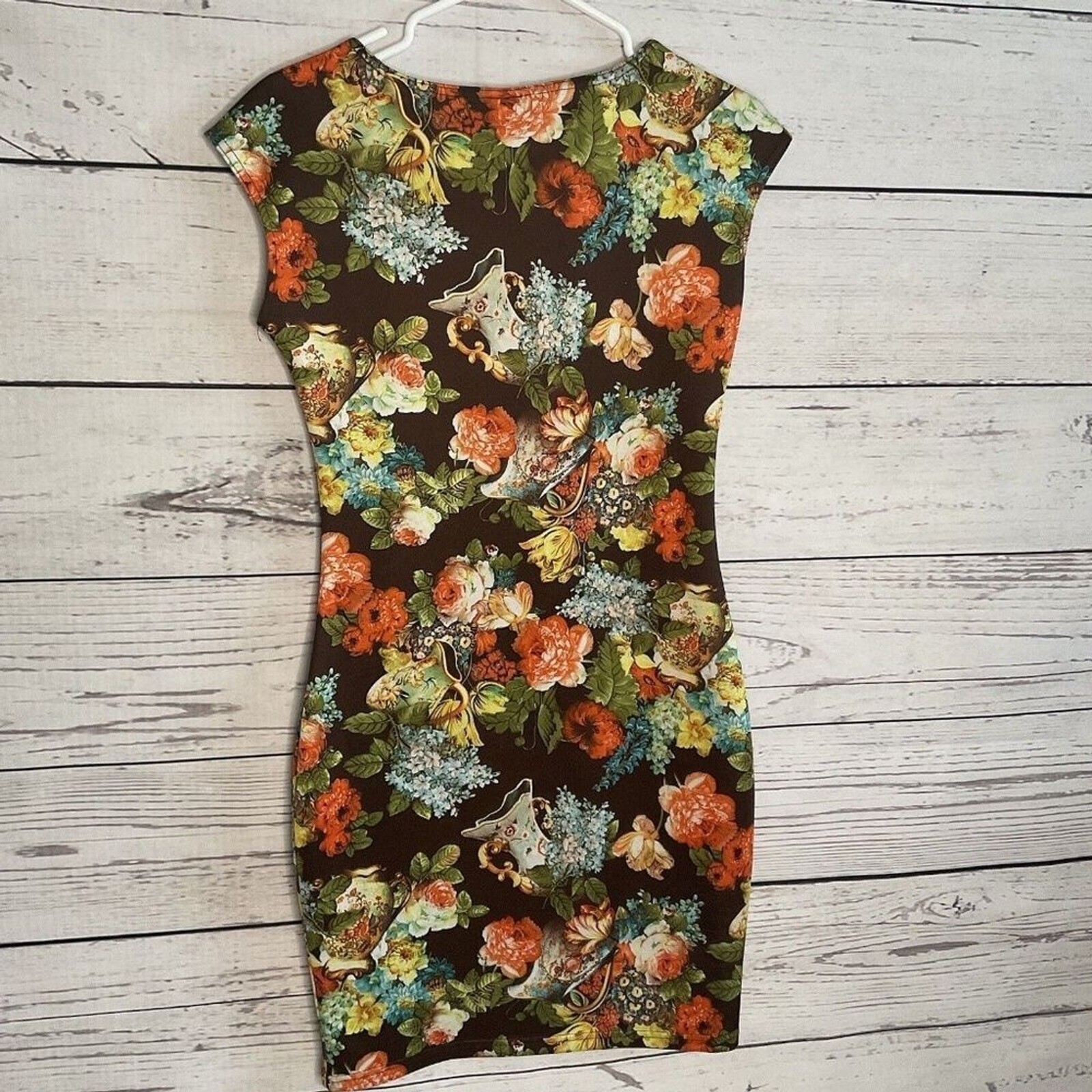 Narinporn Floral Brown/Green/Red Bodycon Mini Dress Women M China Machine Wash