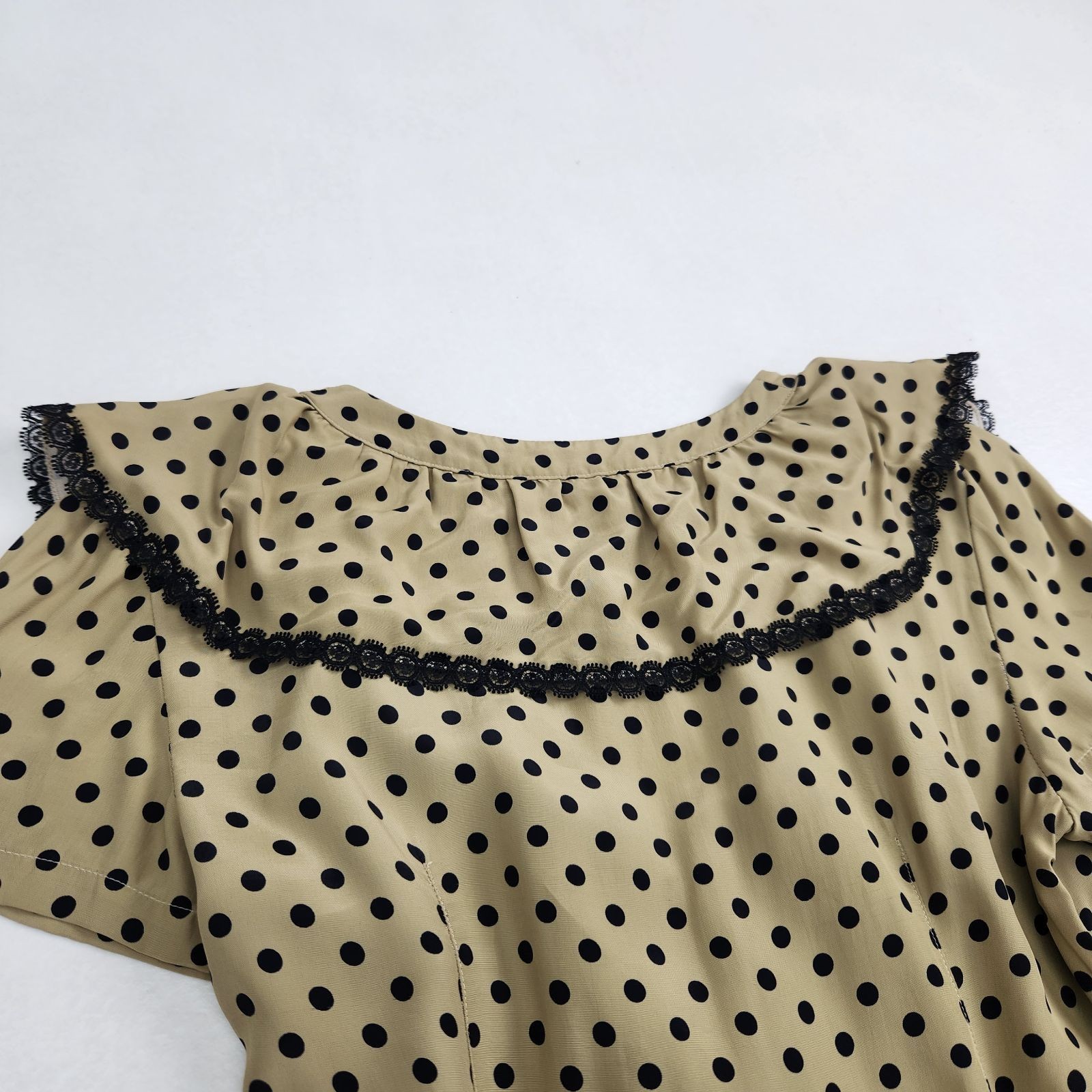 PRADA Long Dress Flared Retro Dot Pattern Frill Collar Size 40 L