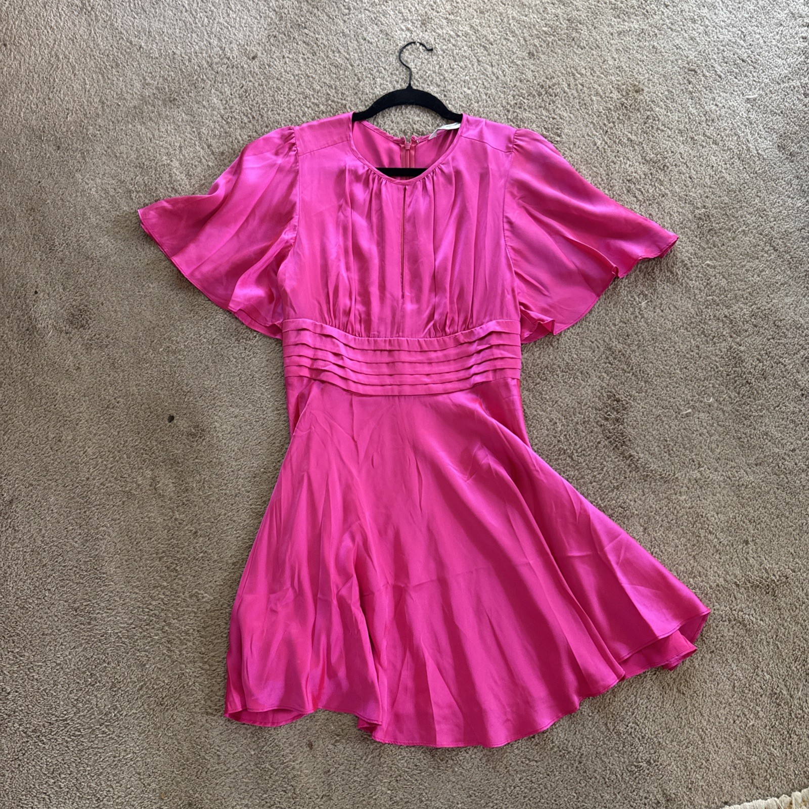 Amanda Uprichard Pink Silk Flutter Sleeve Dress Womens Size Medium
