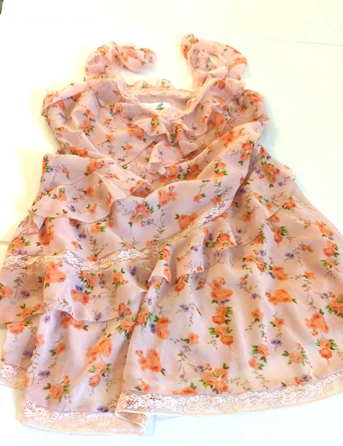 Altar’d State Mini Dress XL Tiered Ruffle Lace Pink Floral Fairy Inspired Sexy