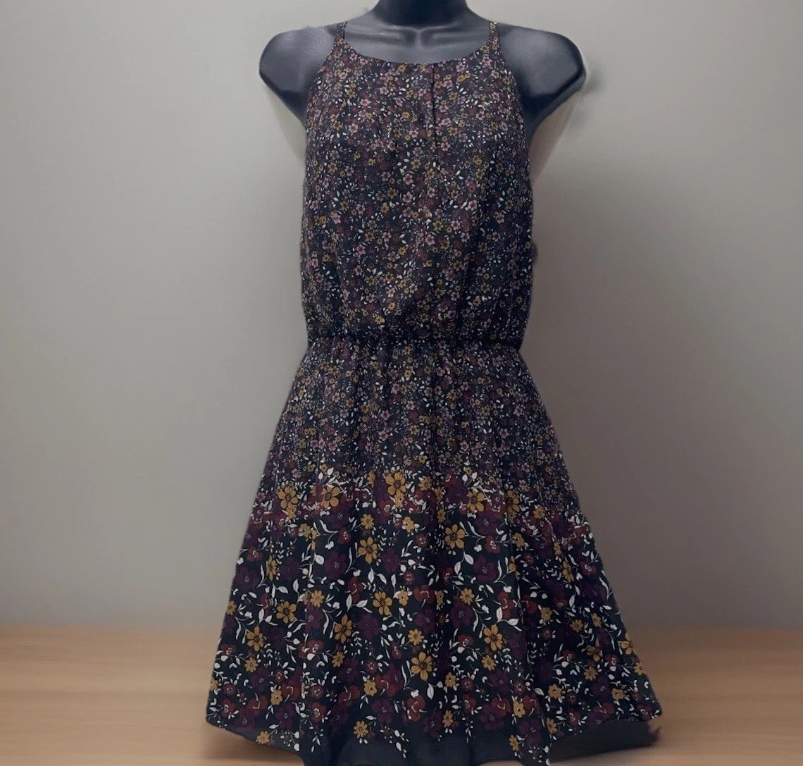 Floral Sundress Sleeveless Dress S Boho Black Short Spaghetti Strap Maurices