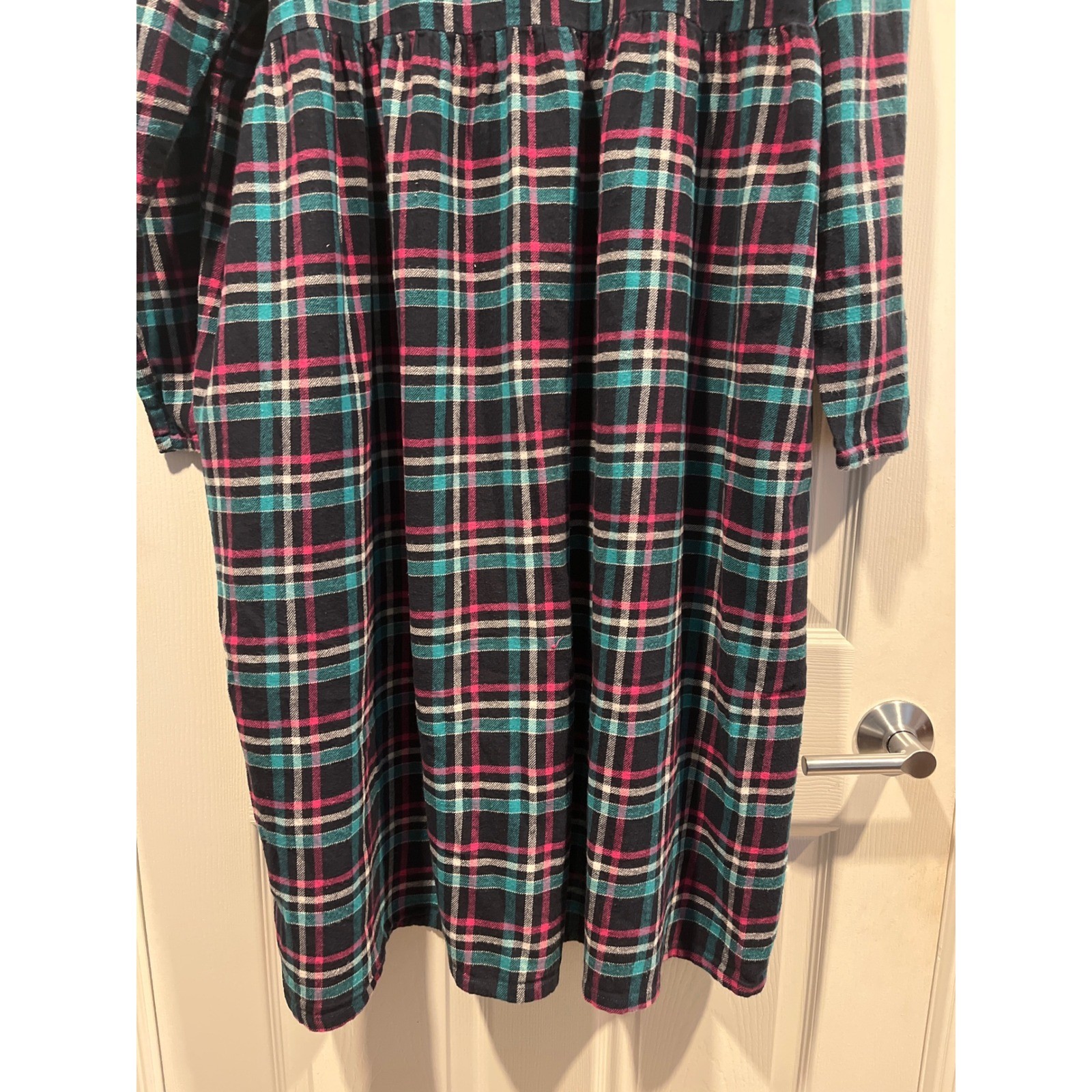 CW Classics Plaid Flannel Button Front Dress Womens 2X Teal Pink Cotton Midi