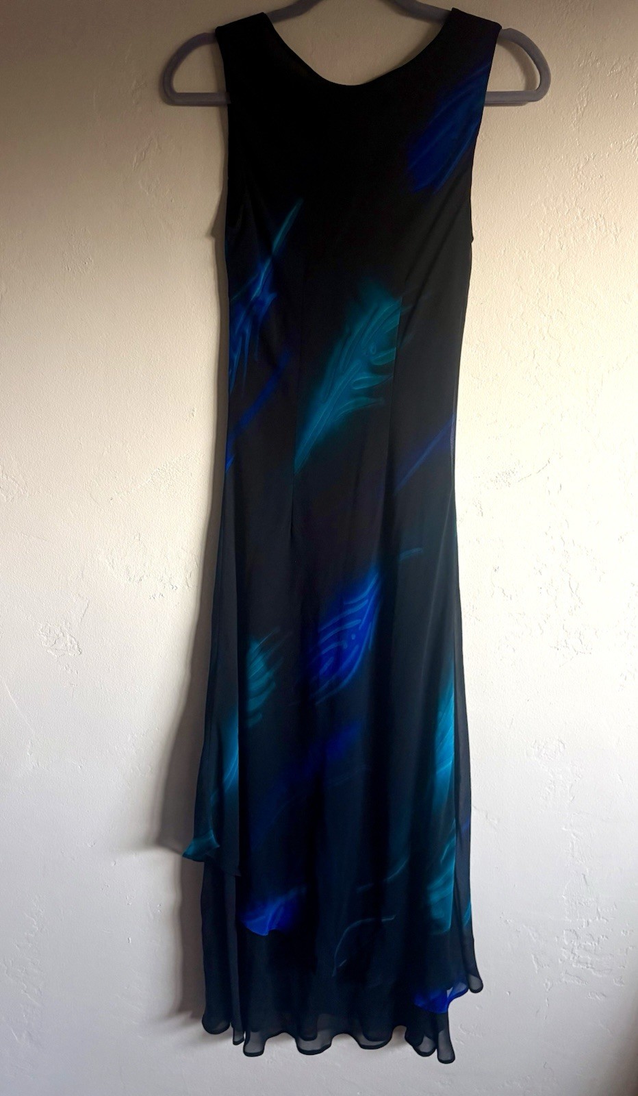 Vintage Y2K Silk Dress Maxi Layered Black Teal Blue Fairy Whimsy Size S