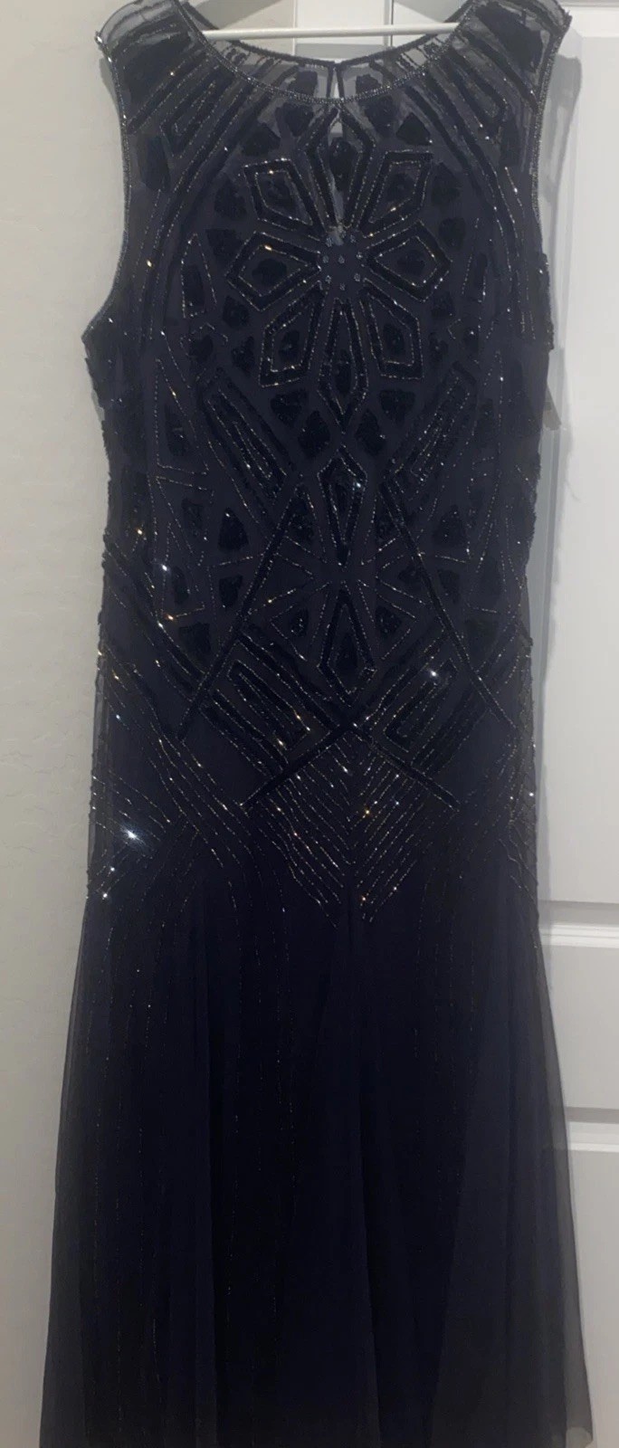 Pisarro Nights Geometric Beaded Mesh Sleeveless Gown Size 20 New Plum