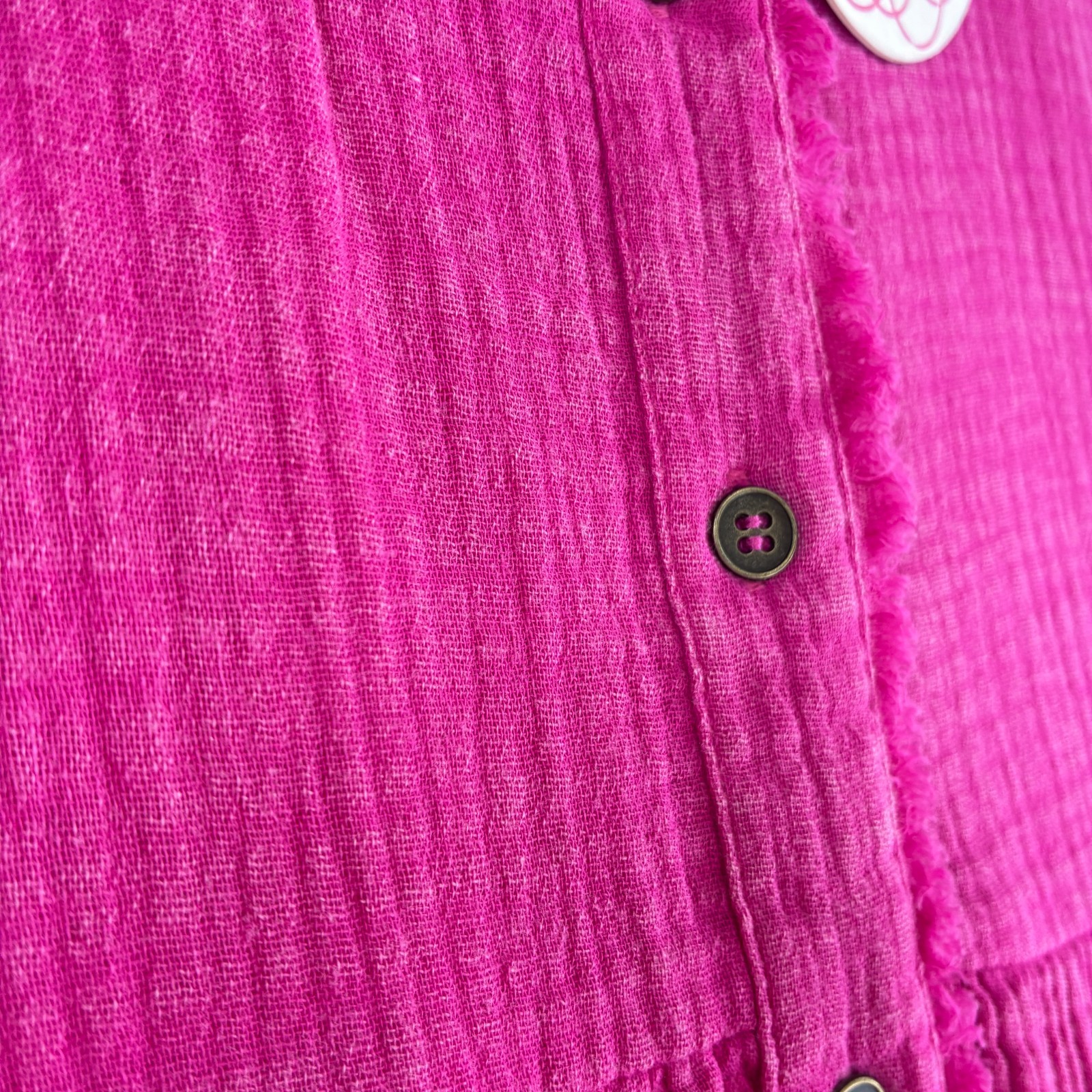 Umgee M Boho Hot Pink / Fuchsia Gauze Mini Shirt Dress New Babydoll 100% Cotton