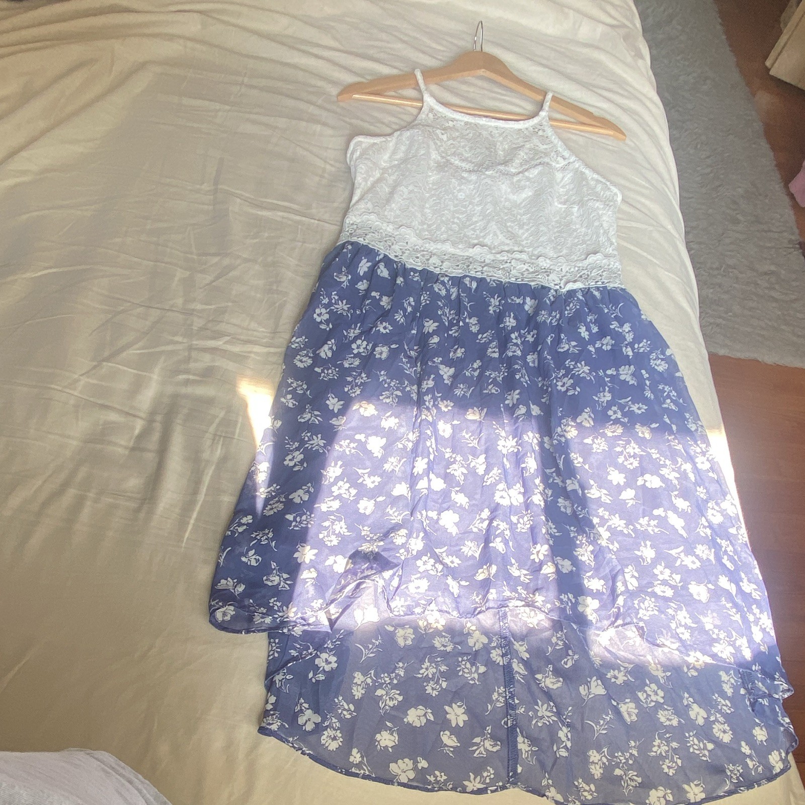 By & By New Womens Blue Floral & White Lace Mixups High Low Dress Size/11