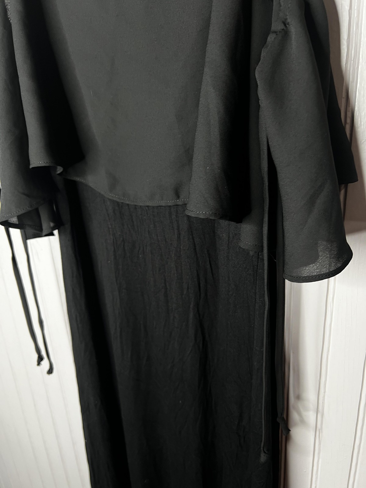 Green Envelope Casual Couture Dress Womens Large Black Ruffle Maxi Made USA