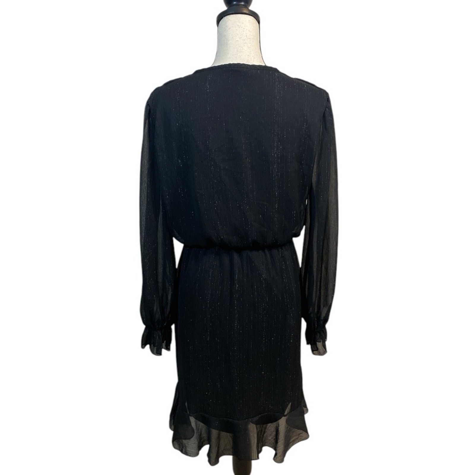 Fraiche by J Black Metallic Ruffle Dress Whimsigoth Fairy Chic Size Medium