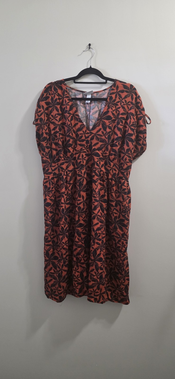 Ava & Viv Orange Black Floral V-Neck Midi Dress Size XXL 100% Cotton #A90