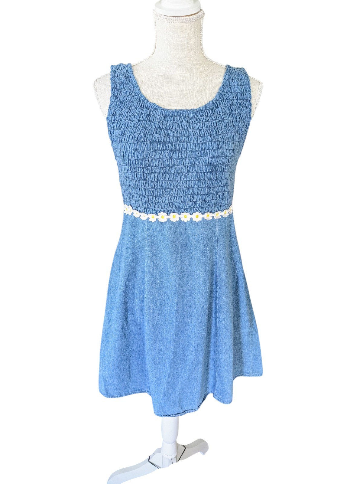 Vintage Y2K No Boundaries Denim Sleeveless Dress Daisies Hipster Cali Surfer S