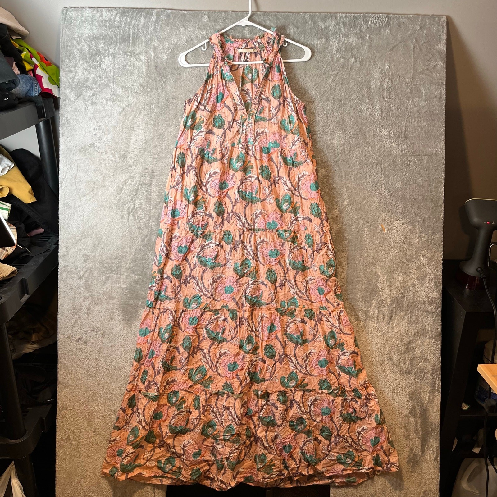 Lola Australia Sapphire 100% Cotton Tiered Maxi Dress Size Small Floral Pink