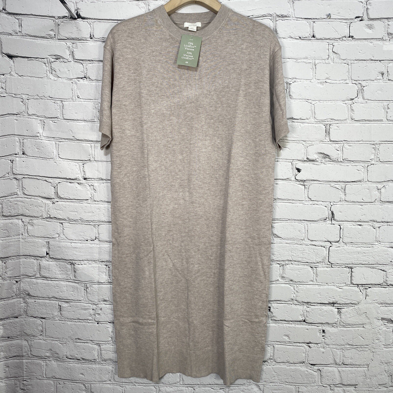 H&M Womens T-Shirt Dress Size S Bodycon Gray Short Sleeve Crew Neck LivaEco