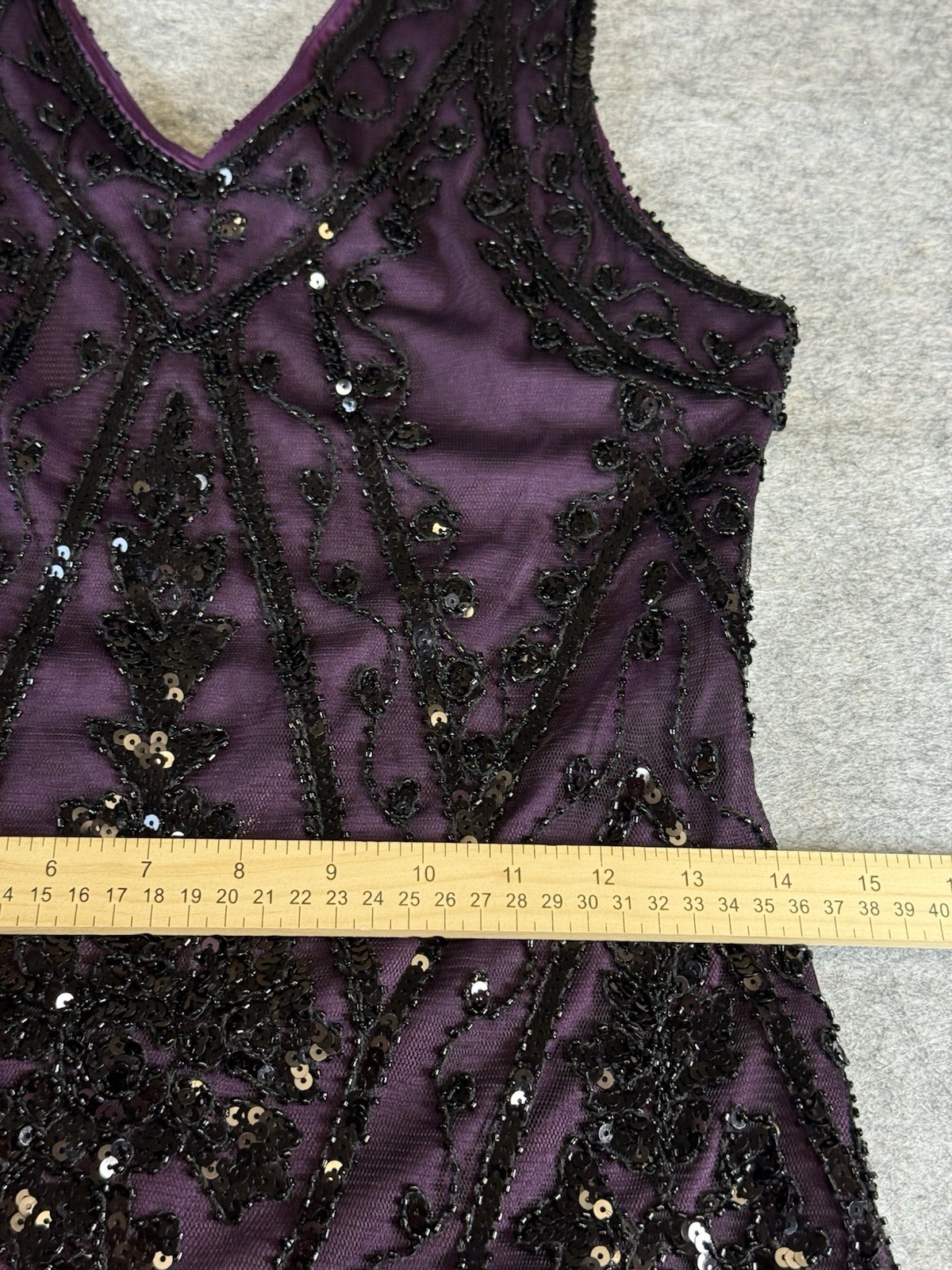 PrettyGuide Sequin Fringe Cocktail Midi Dress Size L Gatsby Glam Flapper Purple