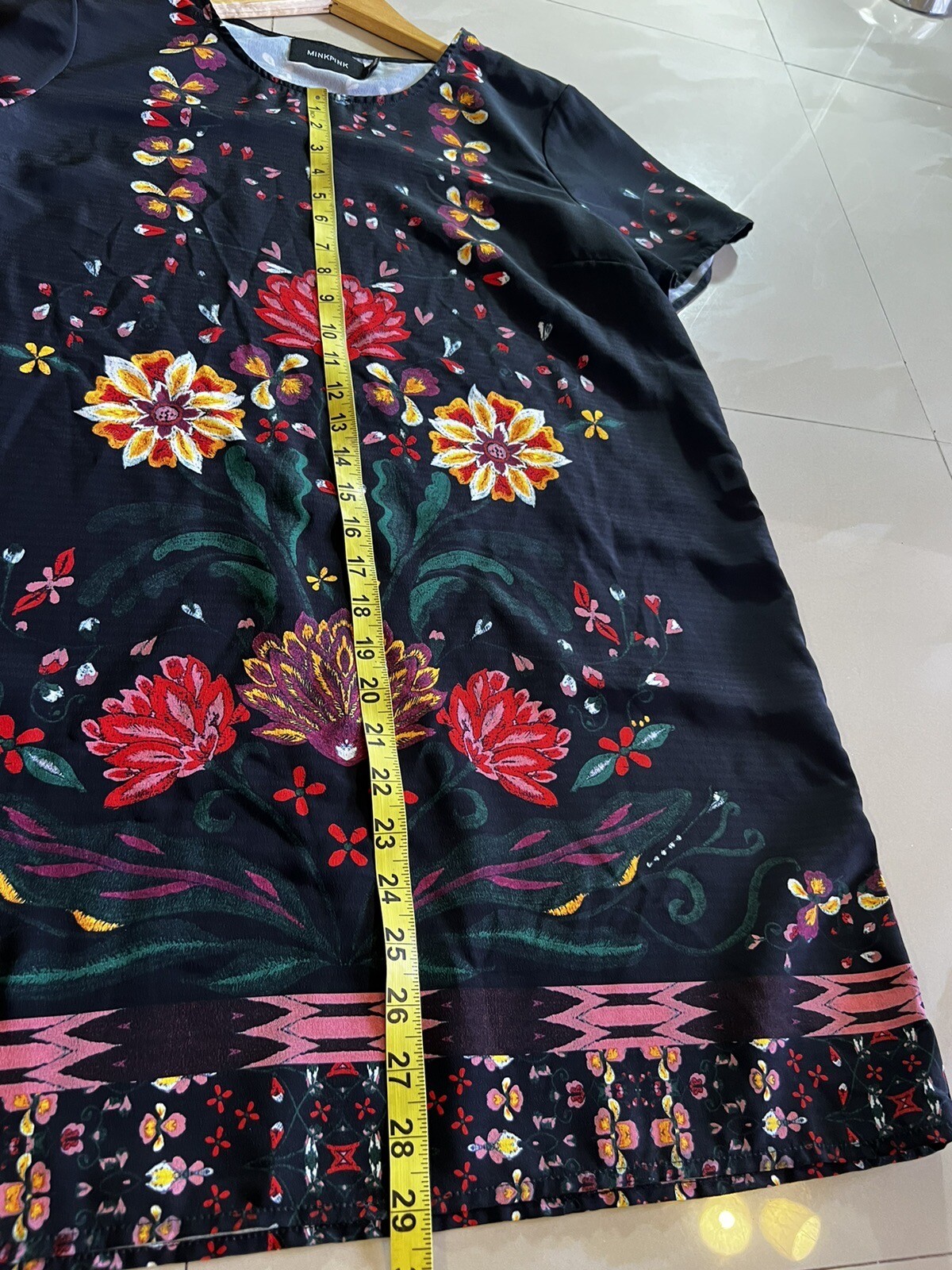 MINK PINK Wisdom Tee Short Sleeve Shift Dress black floral Size M Bohemian Boho