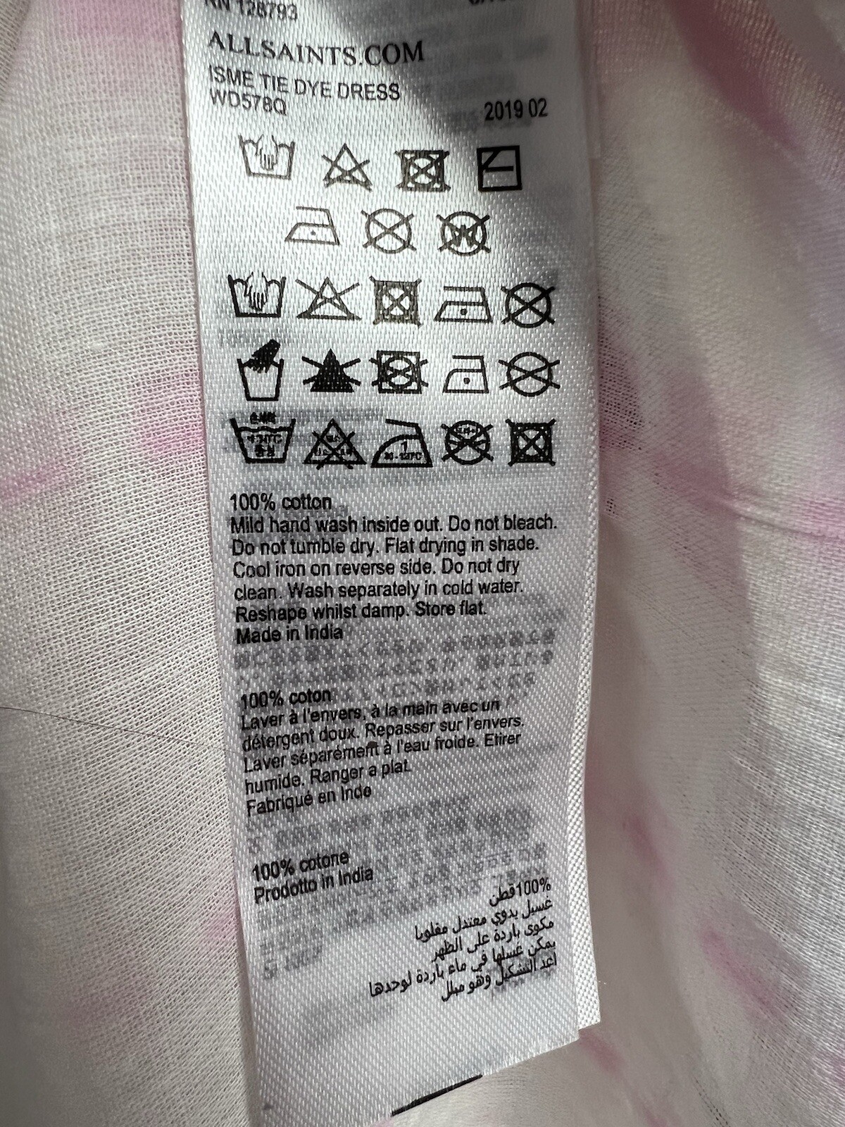 nwt All Saints ISME Cotton Tie-Dye Dress Sz M Pink Cover-Up Drawstring Waist