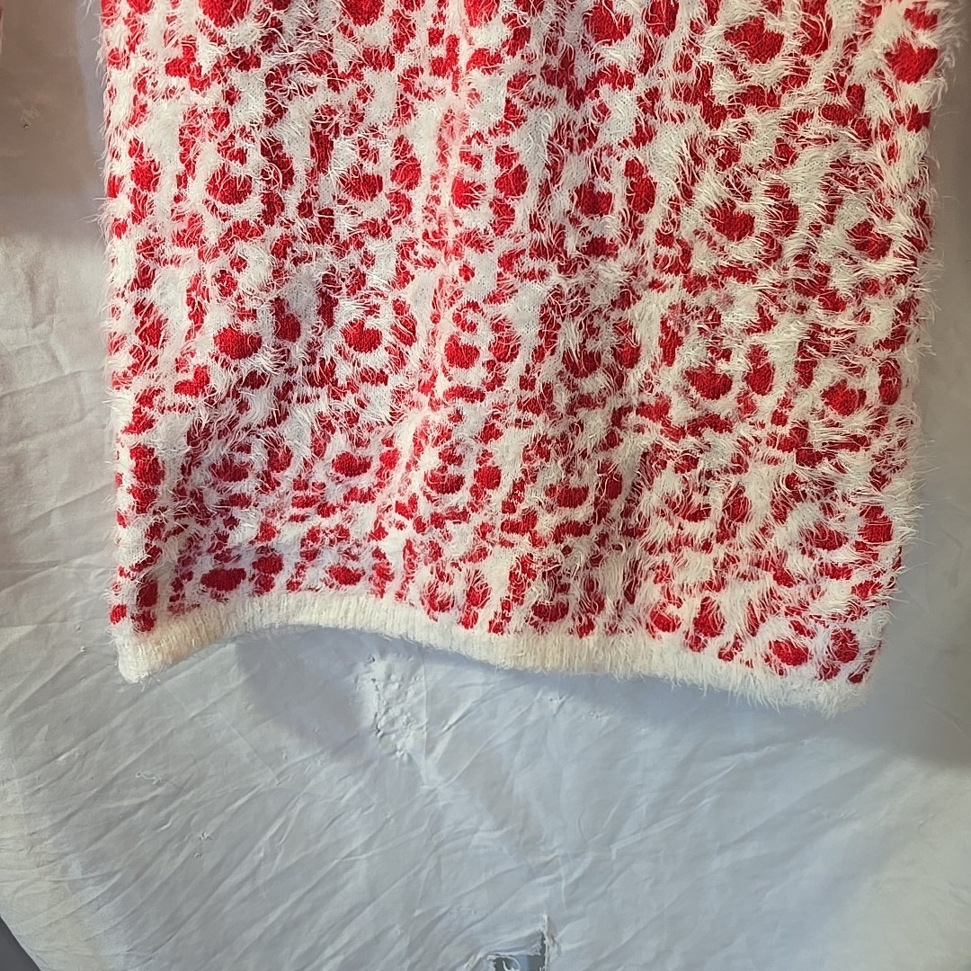White Mark Bodycon Fuzzy Knit Sweater Dress Long Sleeve Red/white Romantic Boho