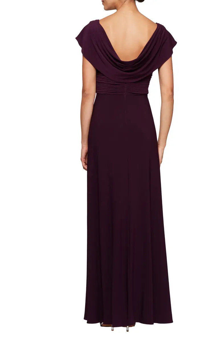 Alex Evenings Eggplant Purple Cowl Neck Beaded Waist Gown Size 20W $185