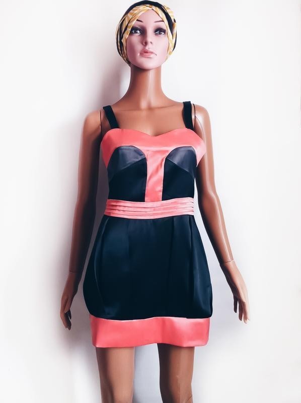 Y2K Babydoll Coquette Satin Mini Dress Pink Black Color Block Bubble Hem UK 10