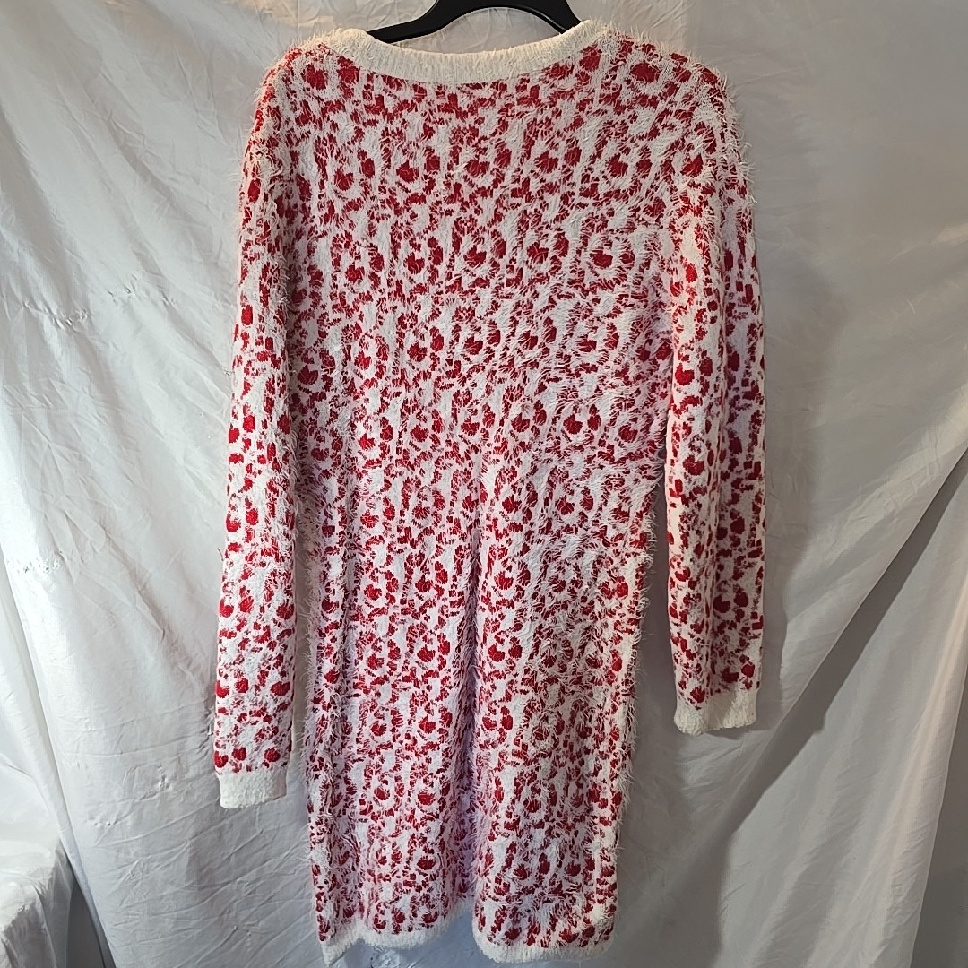 White Mark Bodycon Fuzzy Knit Sweater Dress Long Sleeve Red/white Romantic Boho