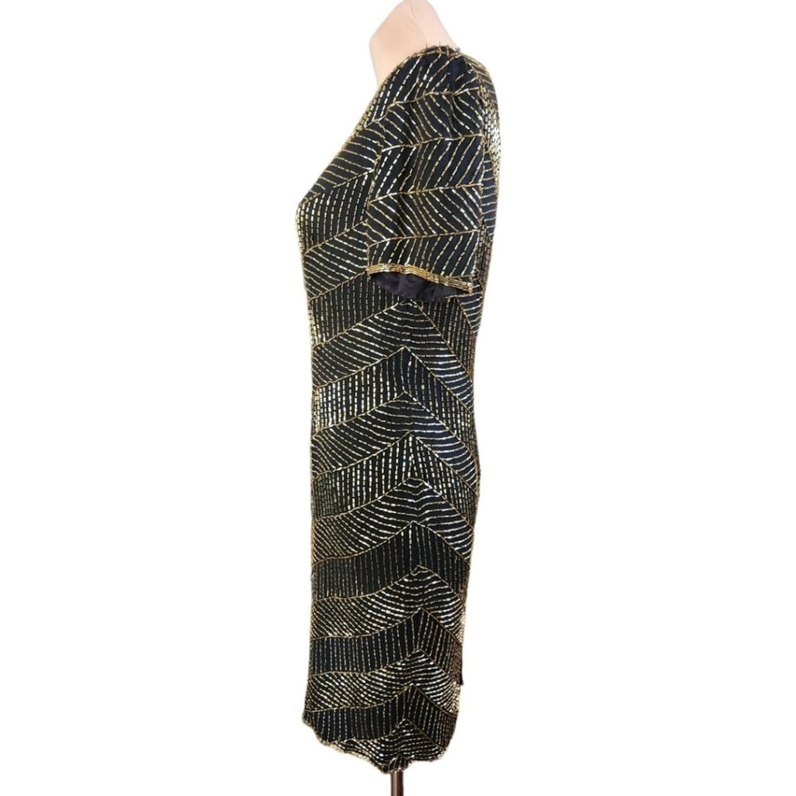 A.J. BARI Vintage 1980s Silk Beaded Sheath Dress – Size 10
