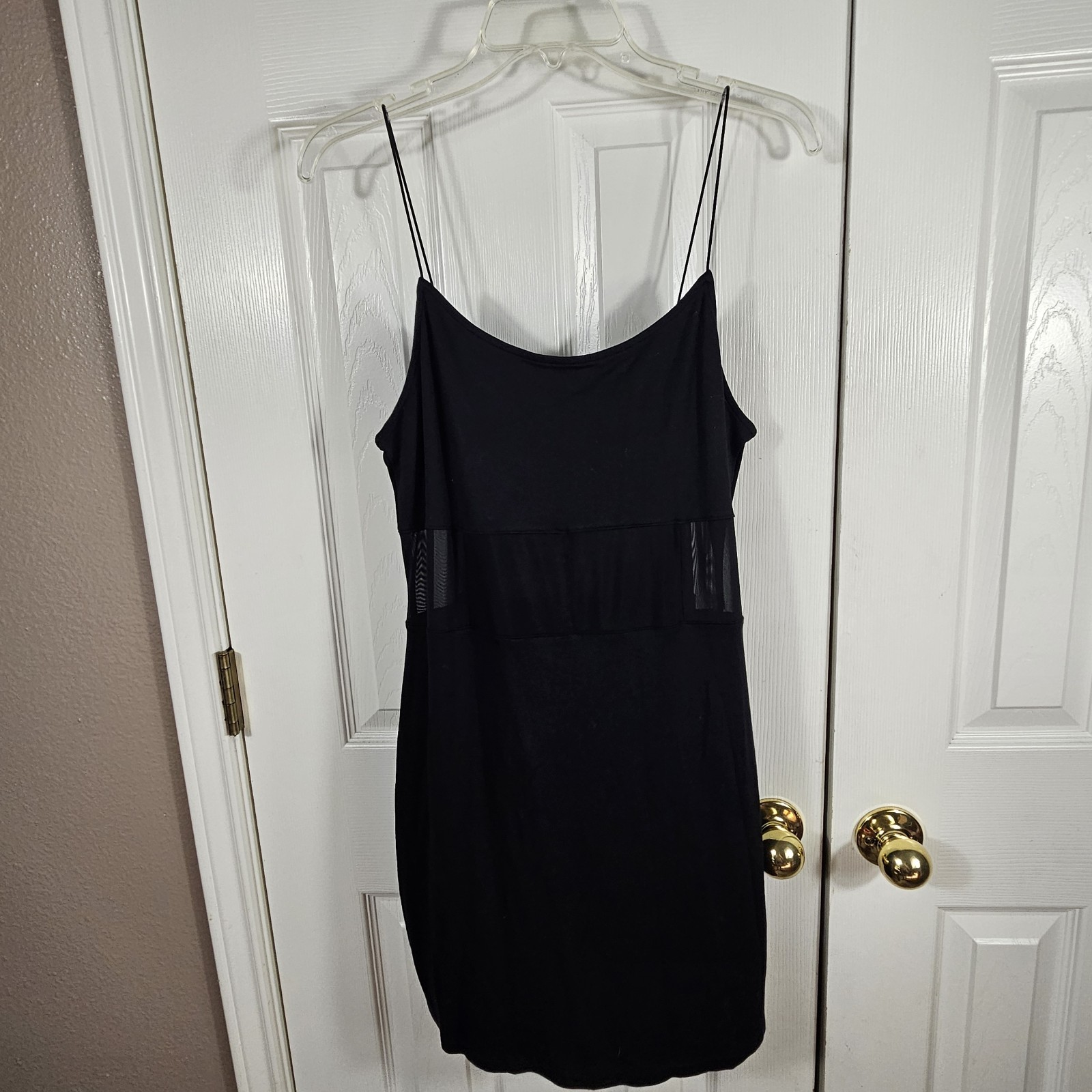 LBD 90s Minimalist Black Mini Dress L Sheer Panel Waist Goth Witchy Vampire Club