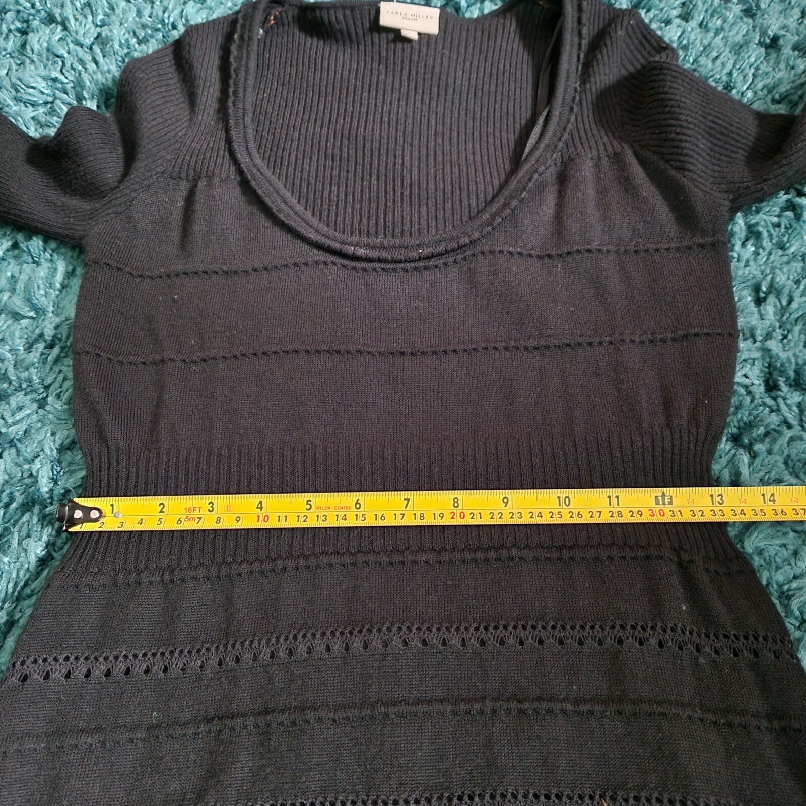 Karen Millen Dress Size 3 Black Wool Blend Crochet Knitted Stretch Lined Spring