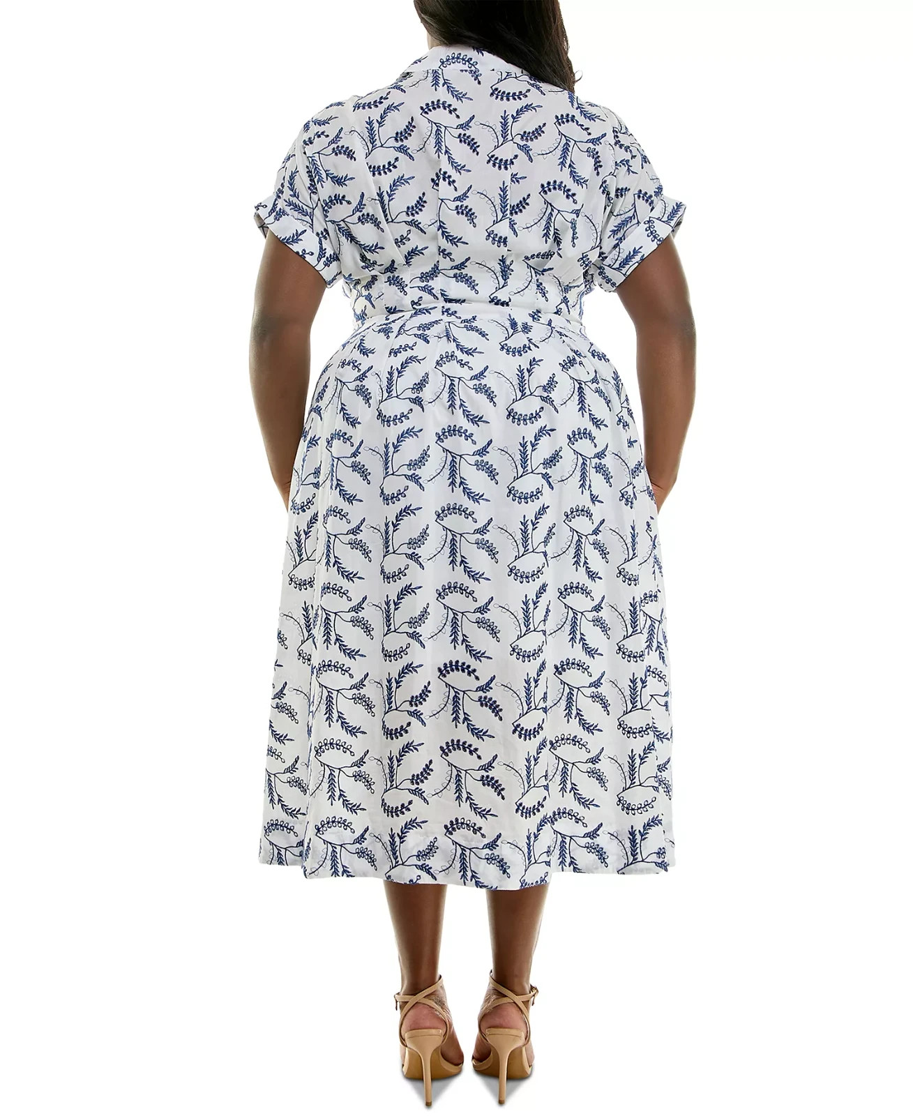 Taylor Plus Size Floral-Embroidered Button-Front Dress white/blue Size 18W