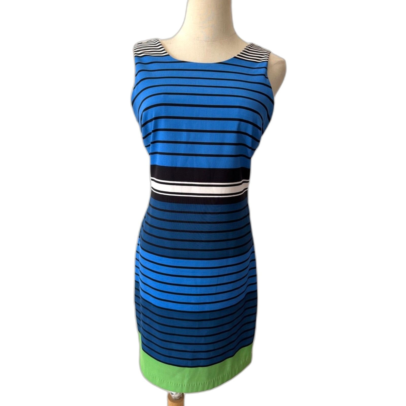 Pim & Larkin Sleeveless Sheath Dress Blue Striped XS Office Work Career