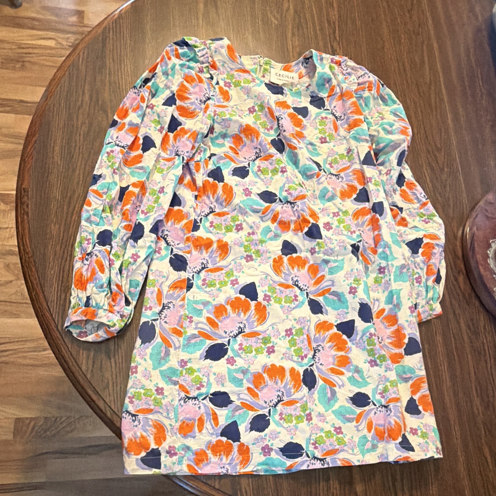 Cecilie Copenhagen Girls Floral Shift Dress Long Sleeve Knee Length Size 6