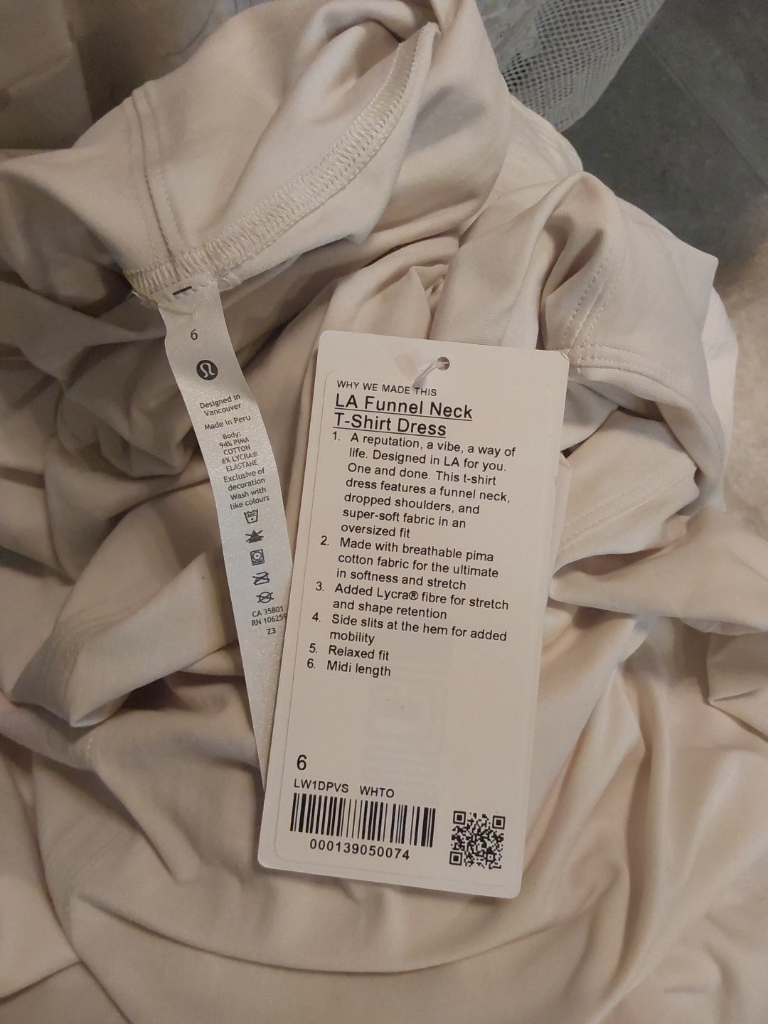 LULULEMON LA FUNNEL NECK OPAQUE WHITE T SHIRT DRESS SIZE 6