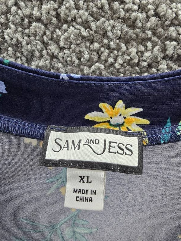 Sam & Jess Printed V-Neck Tie-Waist Midi Dress Women’s XL Navy Multi Pullover