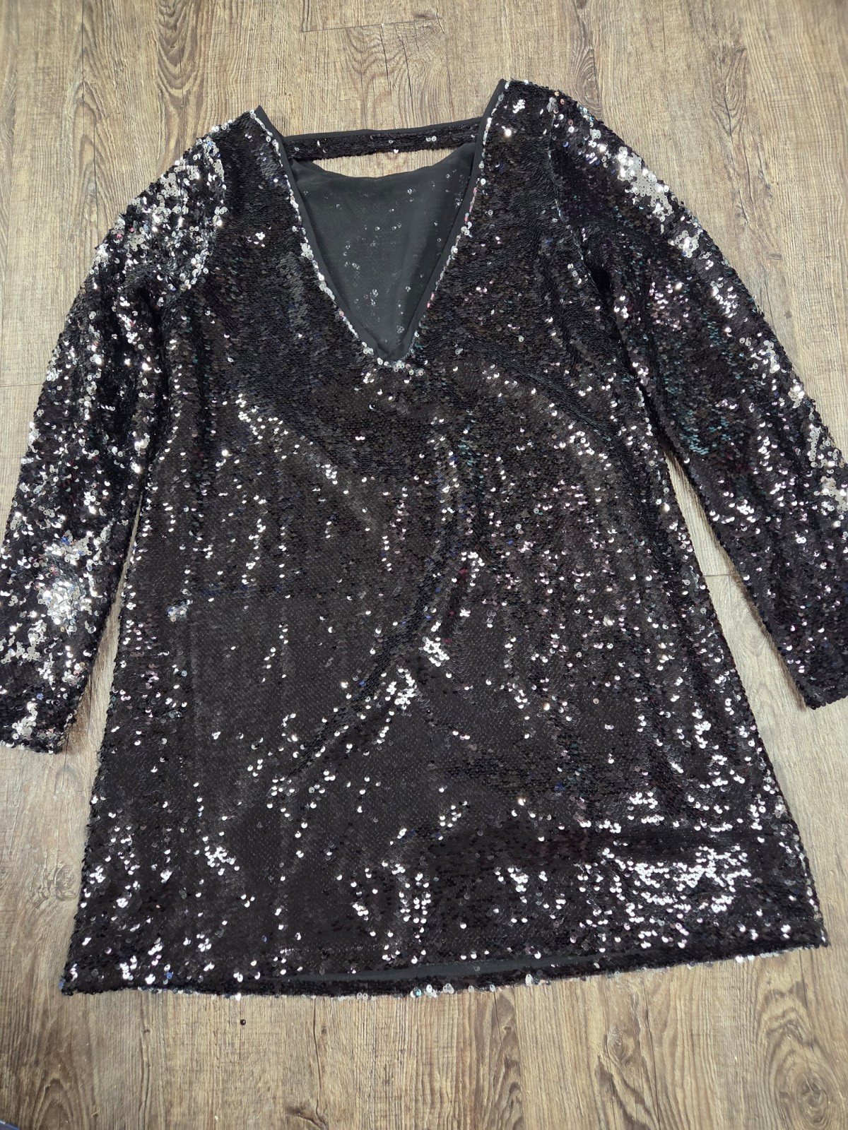 Double Zero Black Silver Sequin Glitter Long Sleeve Dress Size Medium