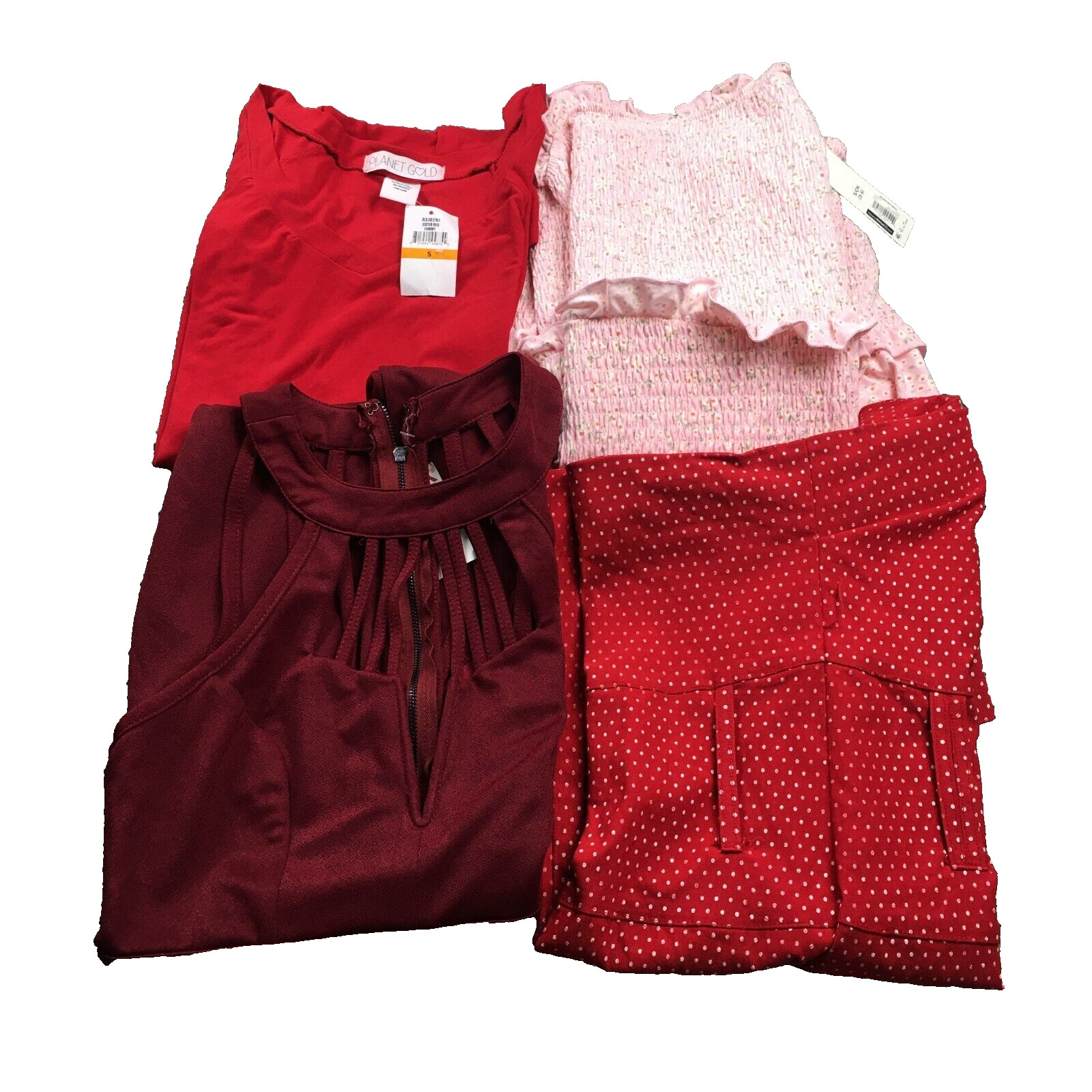 Lot of 4 Planet Gold, Pride & Joy, NOBO, NY Ave Womens Dresses Sz S Red Pink NWT