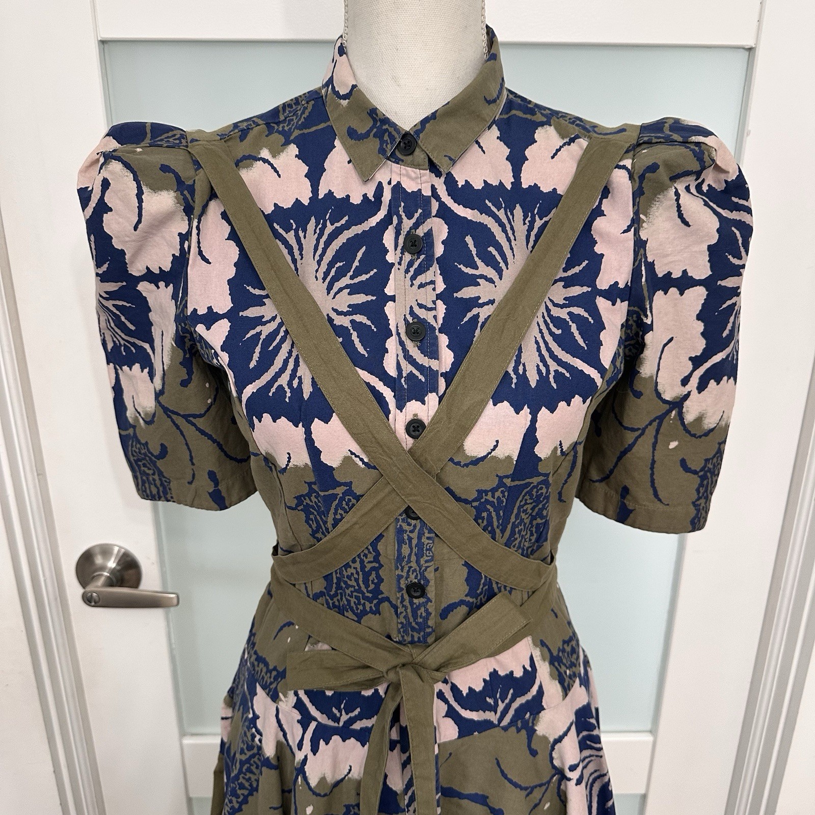 Making the Cut Army GreenFloral Self Tie Dress XS Season2 Winner Pockets NWT