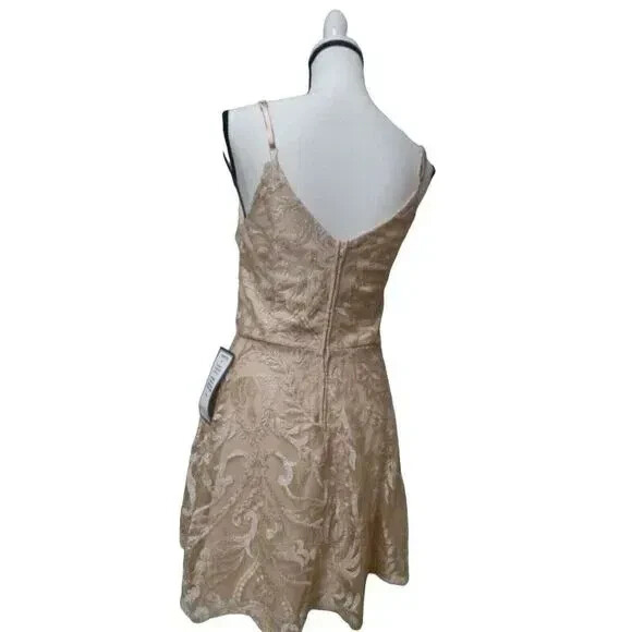 Speechless Juniors’ Shimmer Embroidered Fit & Flare Dress Nude Blush, Sz. 9
