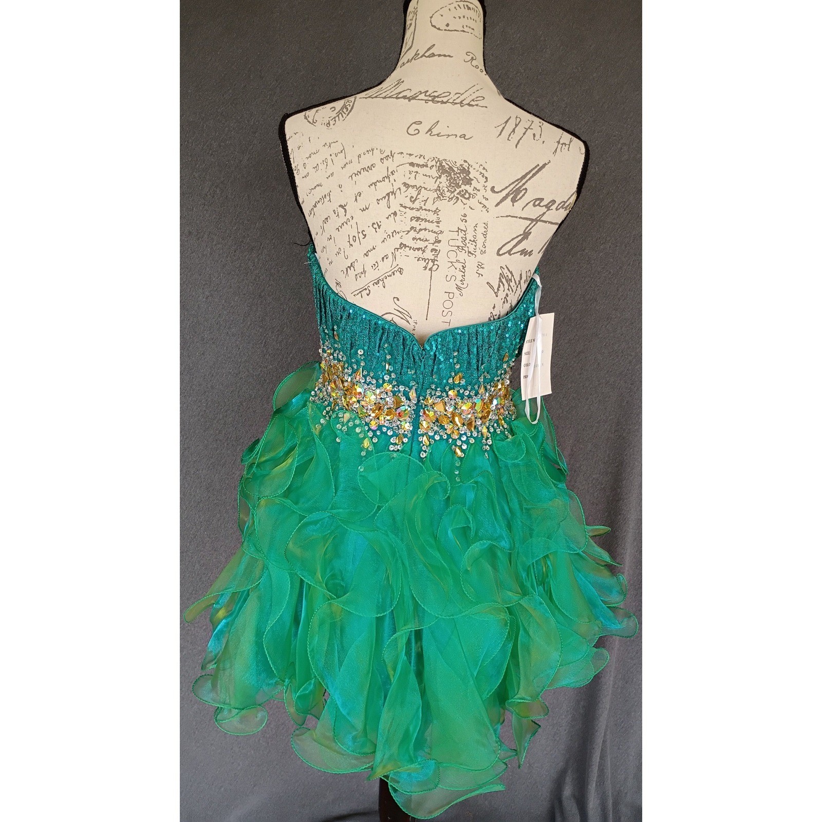 Cinderella Green Sequin Beaded Ruffle Homecoming Dress Size 10 Party Formal Prom