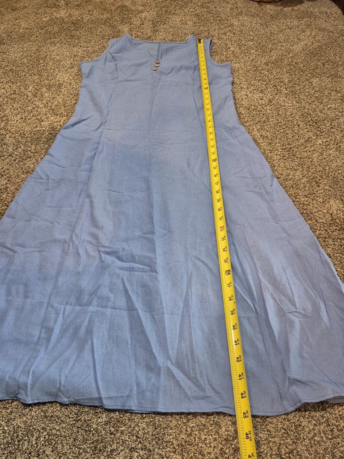 Women’s Small Periwinkle Blue Sleeveless Midi Dress V-Neck Pockets