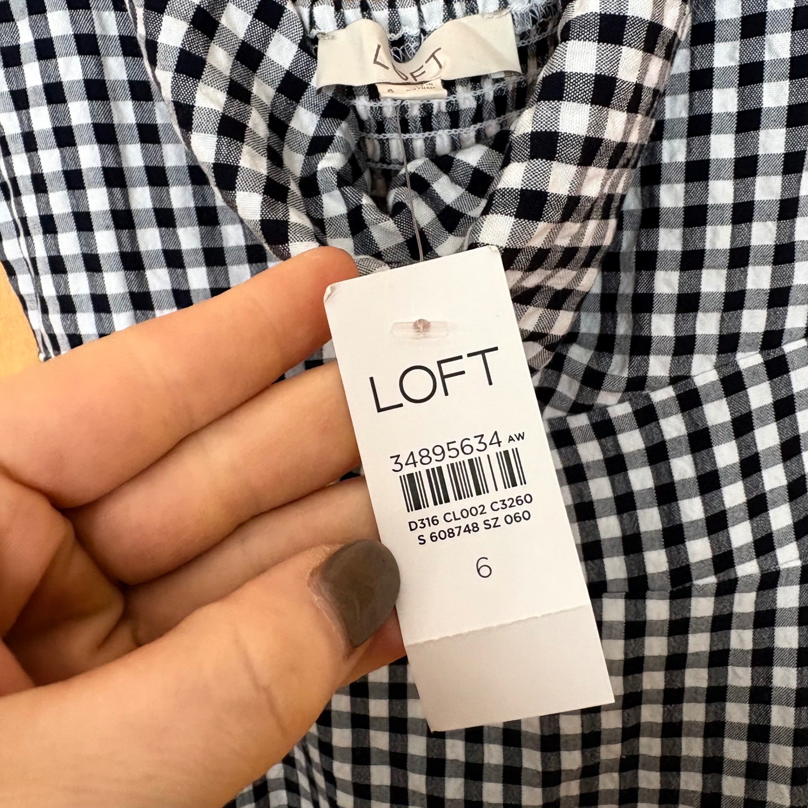 LOFT navy White Gingham Twist Front Spaghetti Strap Dress Size 6
