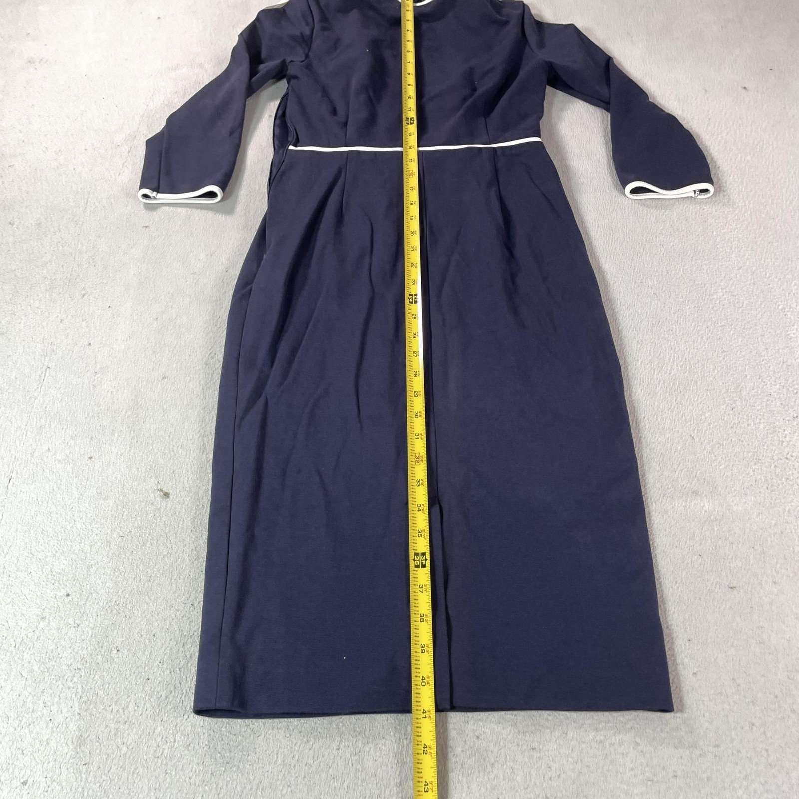 Boden Dress Womens 6 Blue Modest Cottage Ruffle High Neck Prairie Farm Midi Work