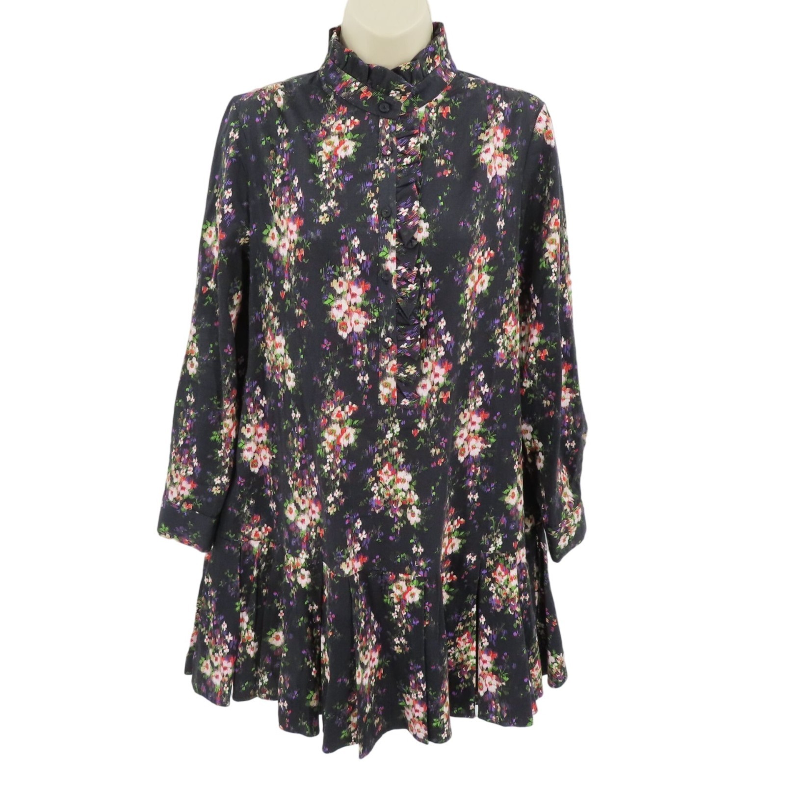 Tuckernuck Women Small Tate Onyx Falling Flowers Bouquet Dress Pleated Floral