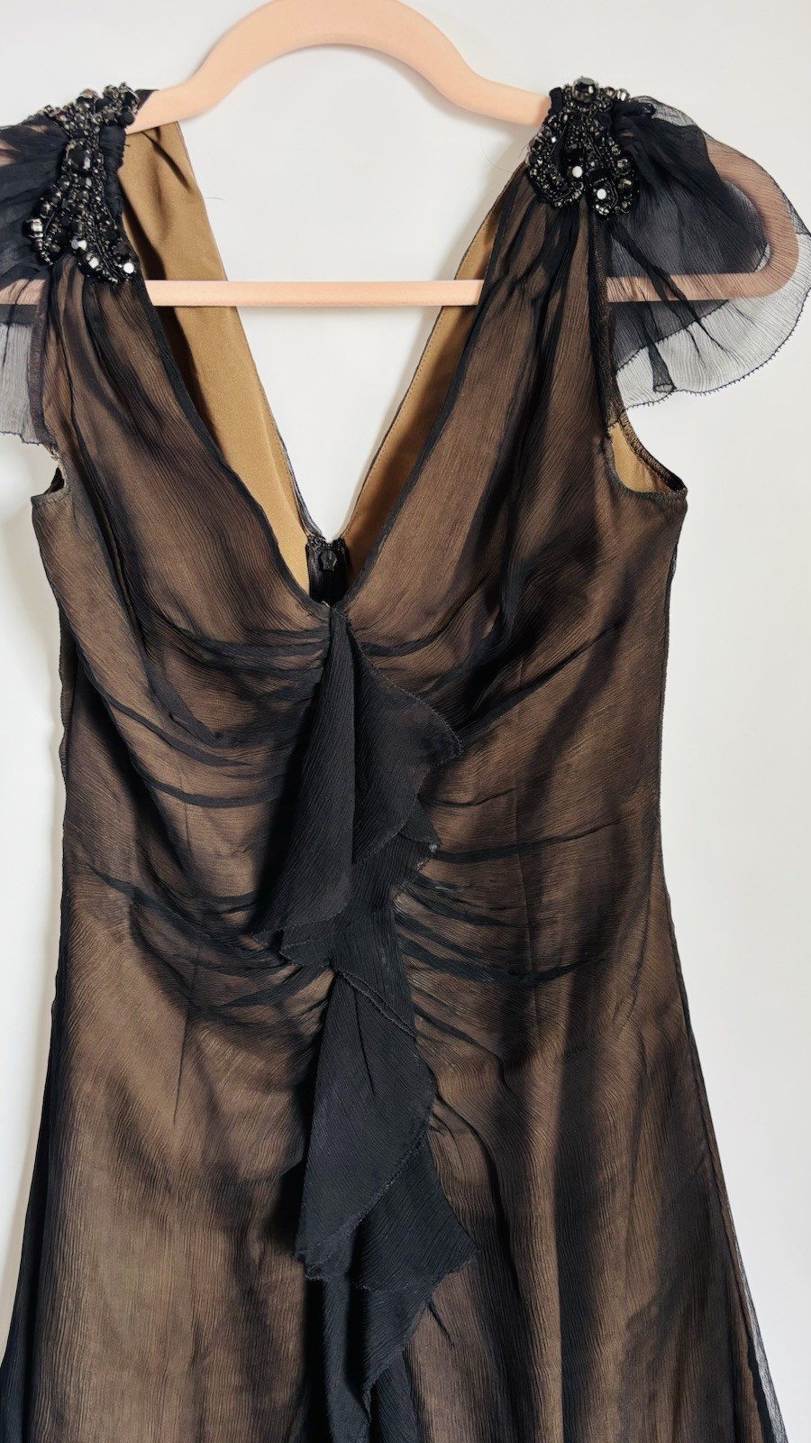 Vera Wang Lavender Label Silk Bow Beaded Cocktail Dress Size 2