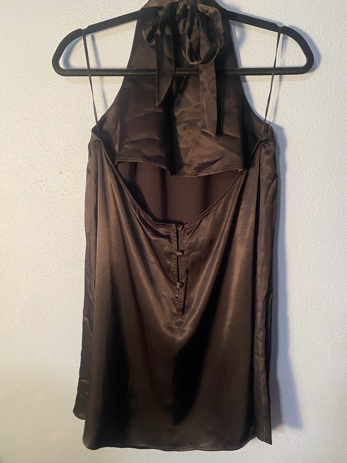 ZARA M Black Satin Halter Bow Button Sleeveless Women’s Regular Blouse Dress